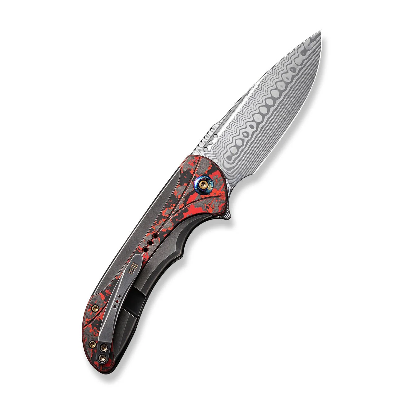 WEKNIFE Equivik Flipper Knife Titanium & FatCarbon Fiber Handle (3.48" Damasteel Blade) WE23020-DS1 - Image 3