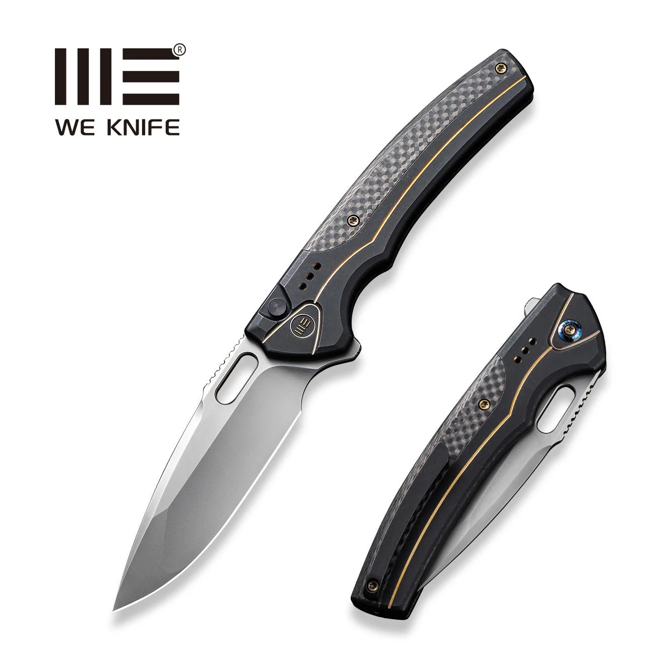 WEKNIFE Exciton Flipper & Thumb Hole & Button Lock Knife Titanium Handle (3.68" CPM 20CV Blade) WE22038A-1