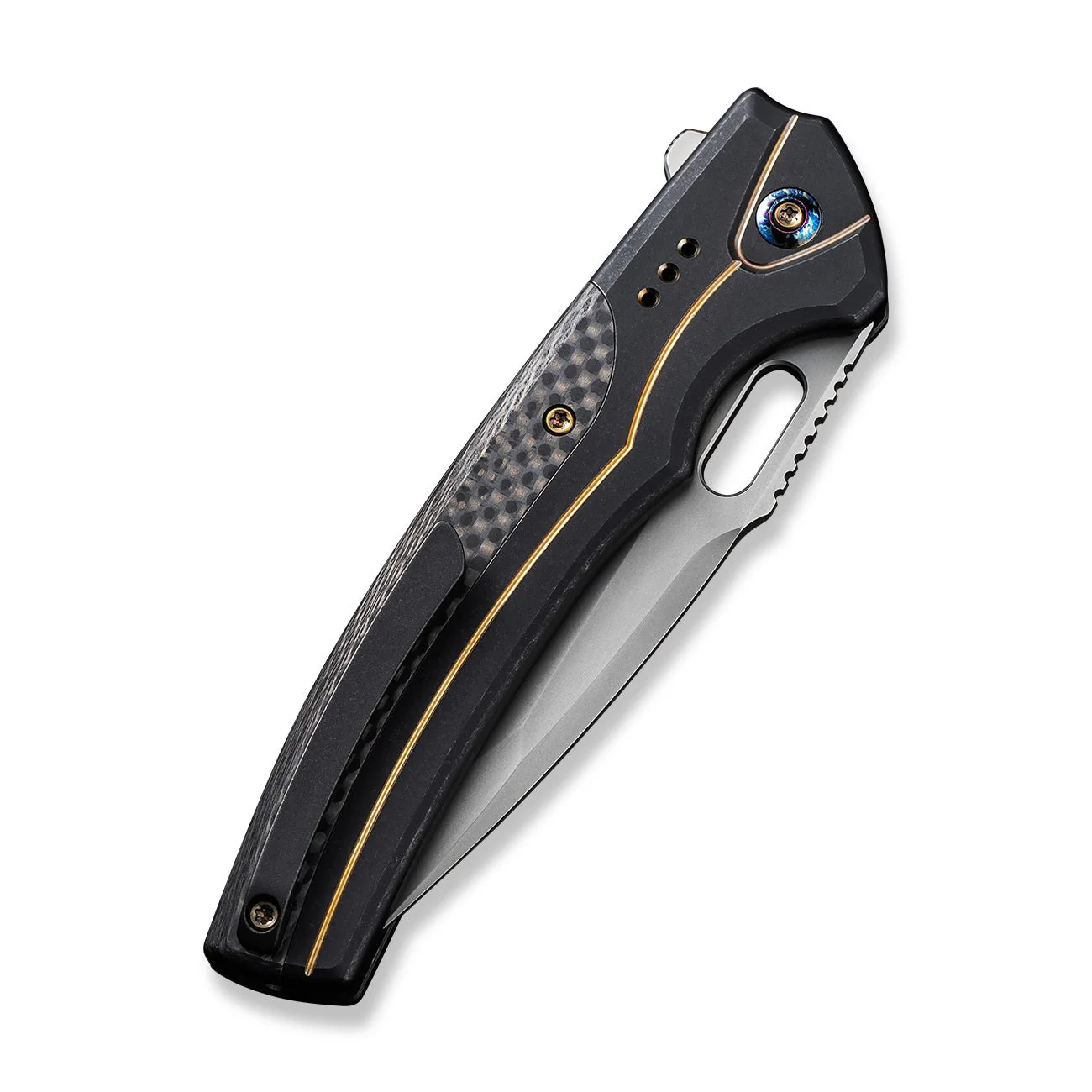 WEKNIFE Exciton Flipper & Thumb Hole & Button Lock Knife Titanium Handle (3.68" CPM 20CV Blade) WE22038A-1 - Image 7