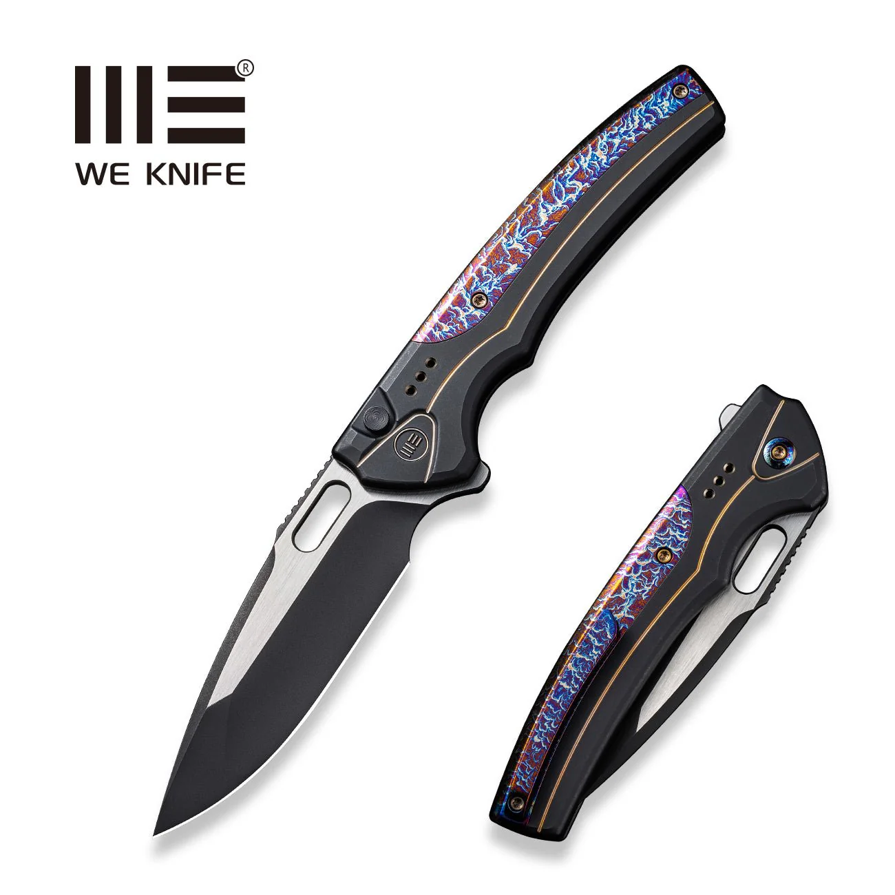 WEKNIFE Exciton Flipper & Thumb Hole & Button Lock Knife Titanium Handle (3.68" CPM 20CV Blade) WE22038A-4