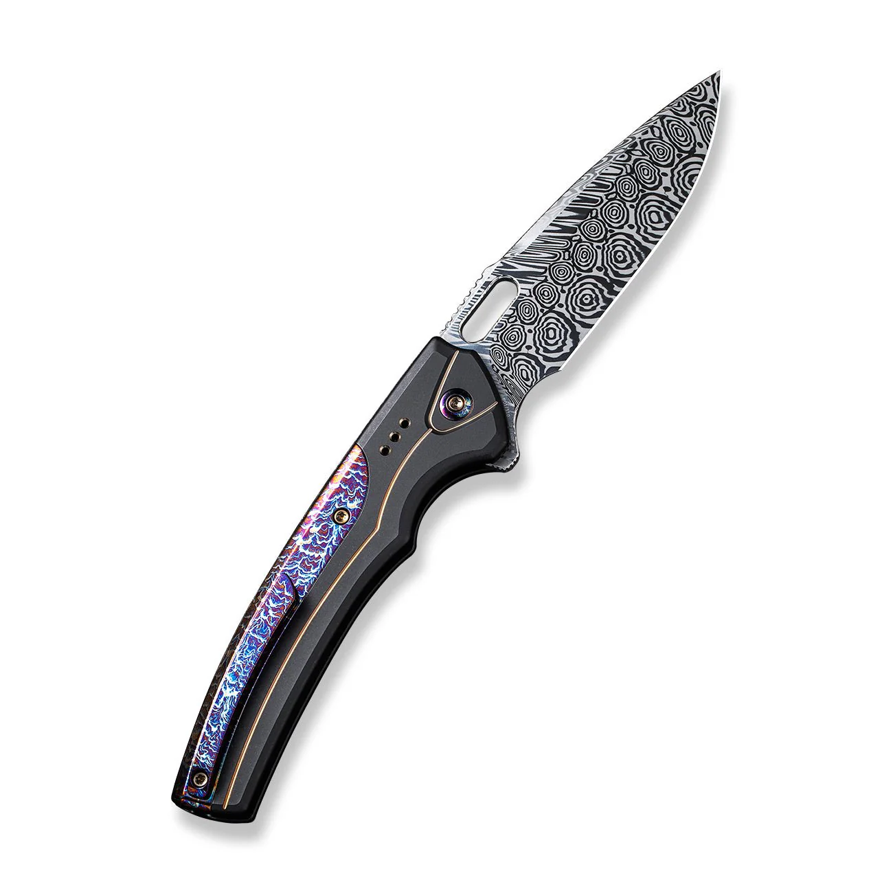 WEKNIFE Exciton Flipper & Thumb Hole & Button Lock Knife Titanium Handle (3.68" Damasteel Blade) WE22038A-DS1 - Image 2