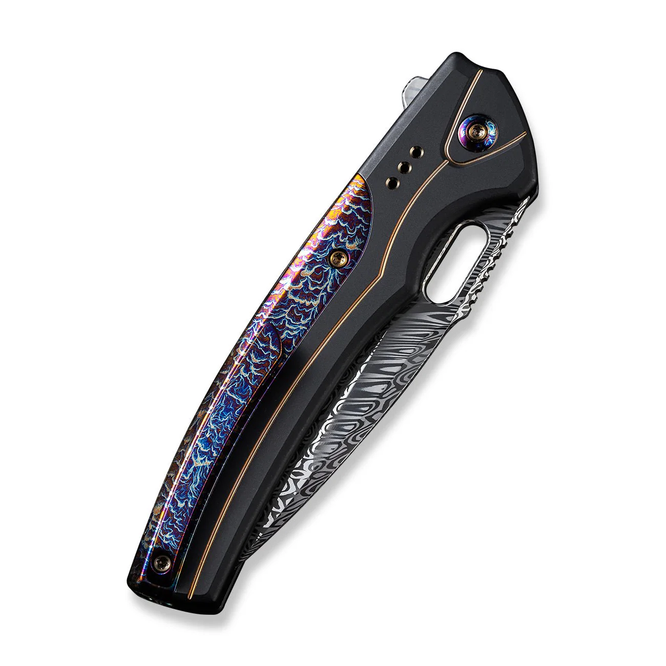 WEKNIFE Exciton Flipper & Thumb Hole & Button Lock Knife Titanium Handle (3.68" Damasteel Blade) WE22038A-DS1 - Image 7