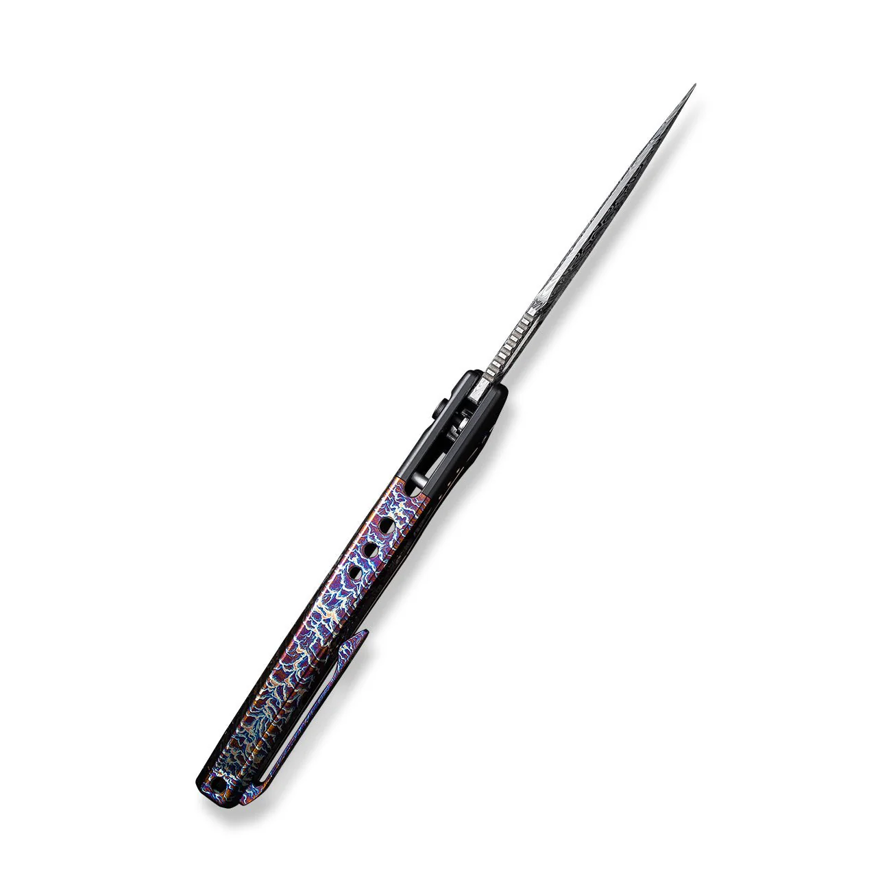 WEKNIFE Exciton Flipper & Thumb Hole & Button Lock Knife Titanium Handle (3.68" Damasteel Blade) WE22038A-DS1 - Image 9