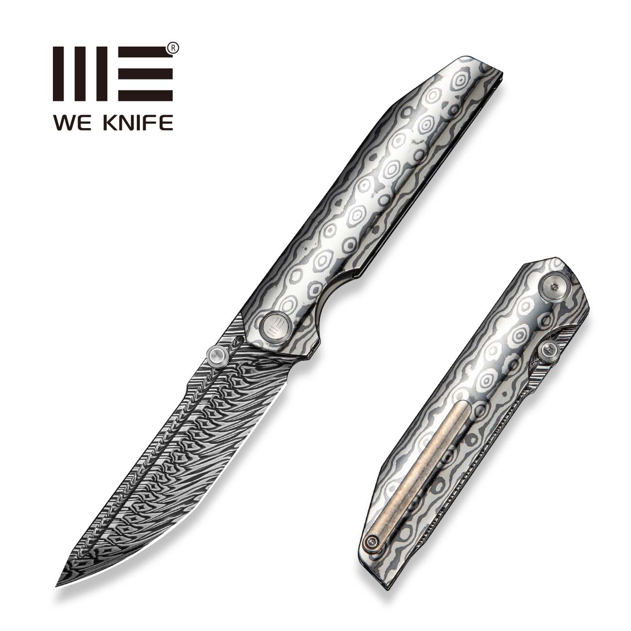 WEKNIFE Exponent Flipper & Thumb Stud Knife Polished Zirmascus Integral Handle (3.74" Fafnir Damasteel Blade) WE25090B Sample2