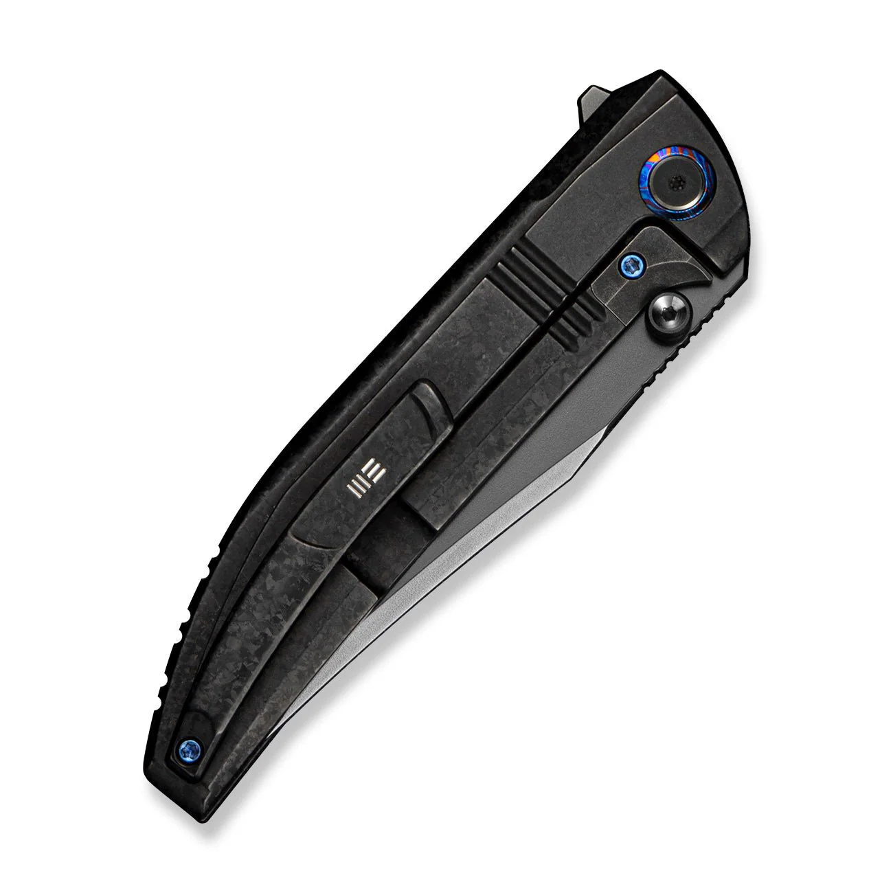 WEKNIFE Ezinta Flipper & Thumb Stud Knife Crystalized Black Titanium Integral Handle With Satin Holes (3.99" Black Bohler M390 Blade) WE22041-2025 BSW1 - Image 4