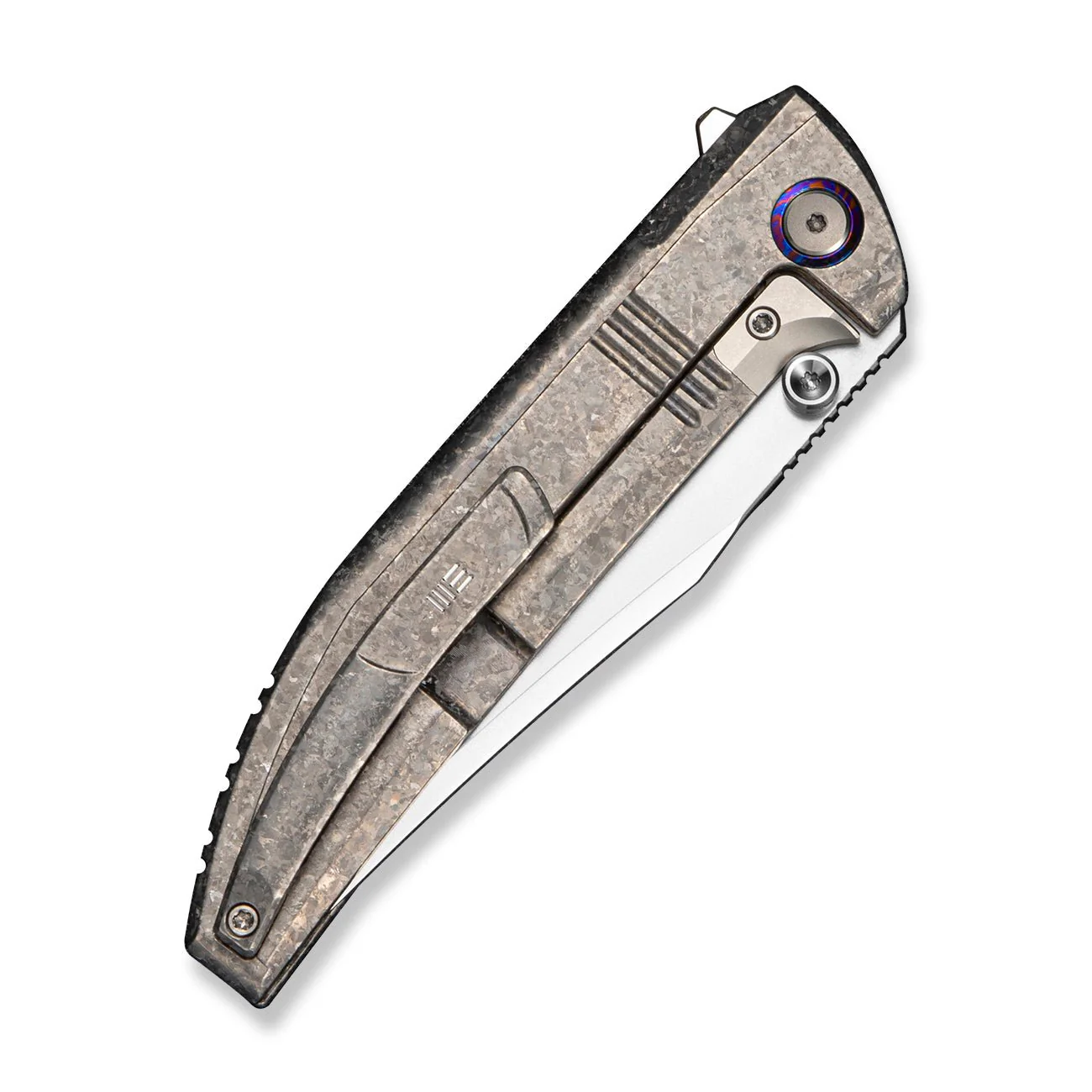 WEKNIFE Ezinta Flipper & Thumb Stud Knife Crystalized Silver Titanium Integral Handle With Satin Holes (3.99" Polished Bead Blasted Bohler M390 Blade) WE22041-2025 BSW2 - Image 4