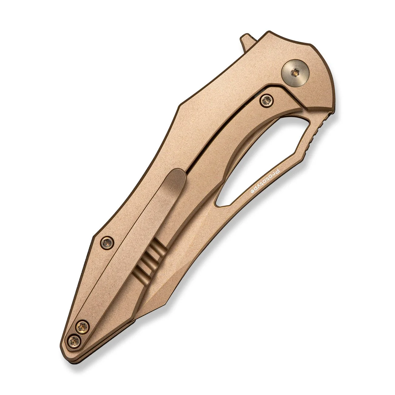 WEKNIFE Ghost Shark Flipper & Thumb Hole Knife Tan Titanium Handle (3.40" Tan Stonewashed Bohler M390 Blade) WE25085 Sample1 - Image 4