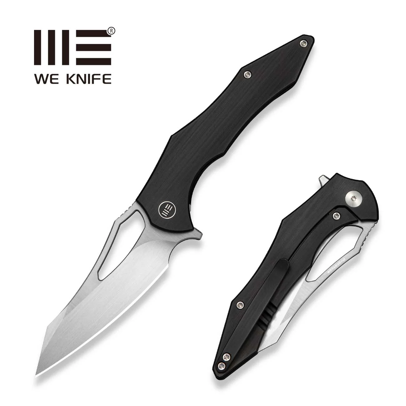 WEKNIFE Ghost Shark Flipper & Thumb Hole Knife Black Titanium Handle (3.40" Hand Rubbed Satin Bohler M390 Blade) WE25085 Sample2