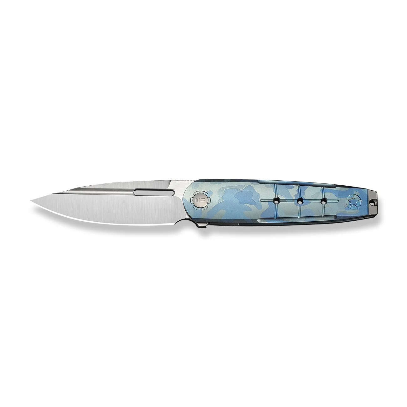 WEKNIFE Hull Flipper Knife Blue Terrain Titanium Handle & Gray Endcap (3.89" Hand Polished Satin Bohler M390 Blade) WE24046-3 - Image 4