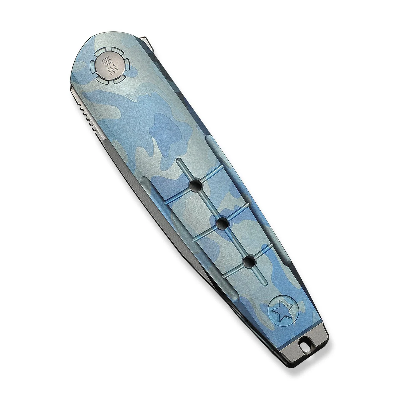 WEKNIFE Hull Flipper Knife Blue Terrain Titanium Handle & Gray Endcap (3.89" Hand Polished Satin Bohler M390 Blade) WE24046-3 - Image 6