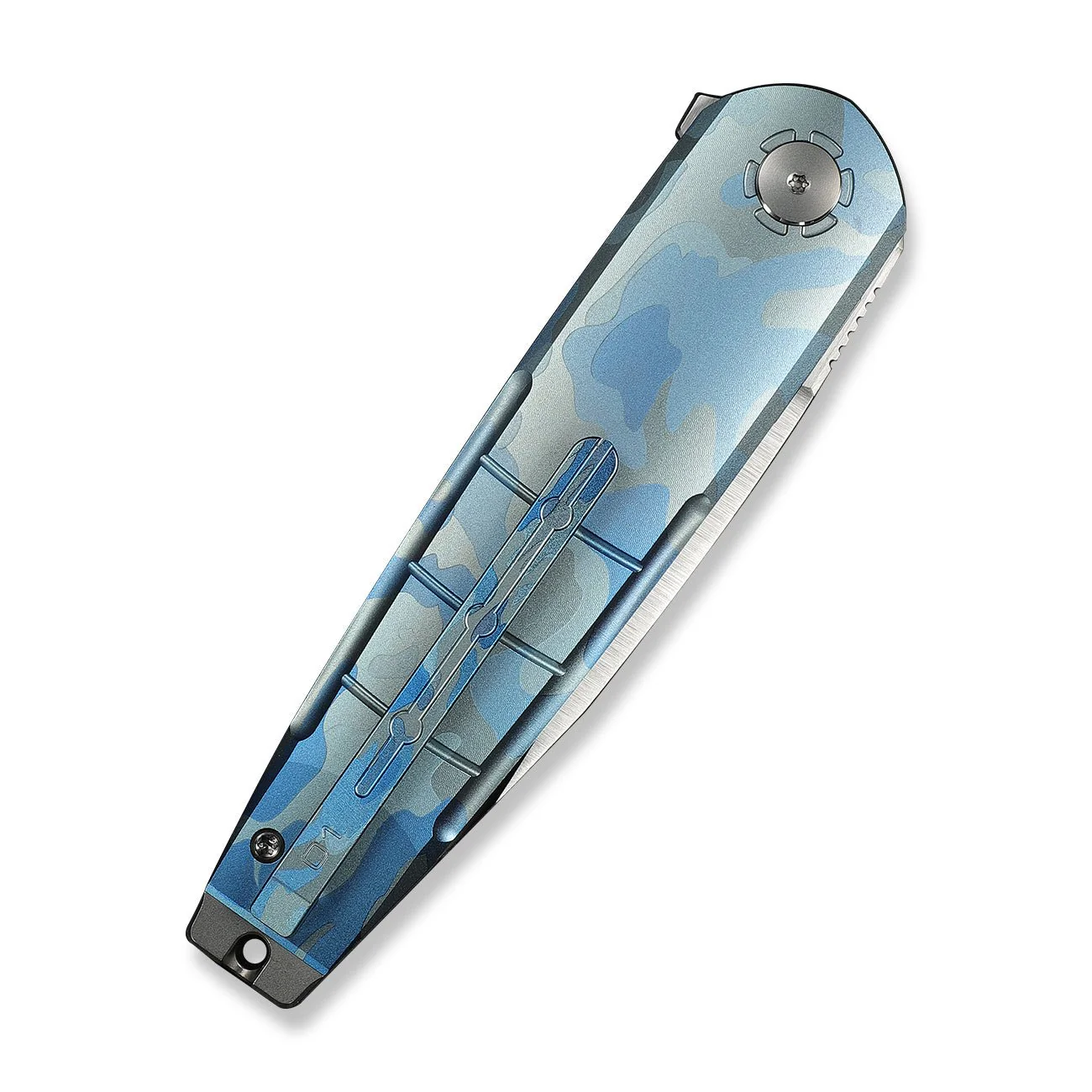 WEKNIFE Hull Flipper Knife Blue Terrain Titanium Handle & Gray Endcap (3.89" Hand Polished Satin Bohler M390 Blade) WE24046-3 - Image 7