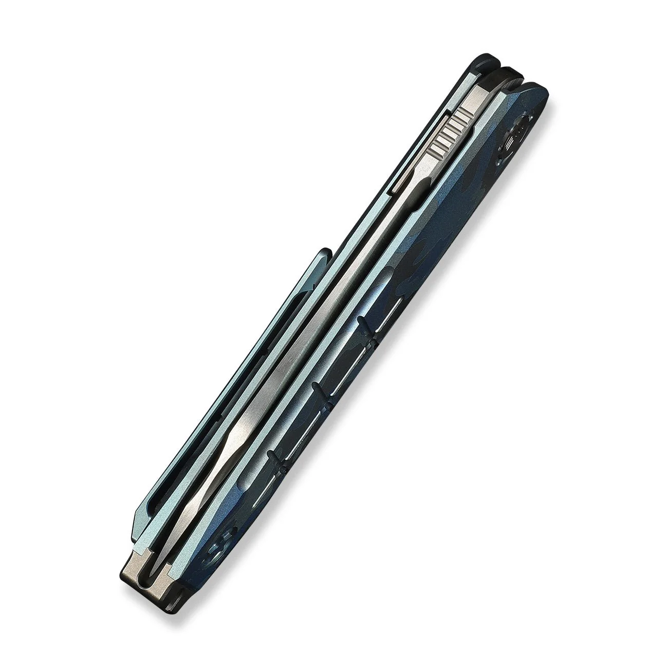 WEKNIFE Hull Flipper Knife Blue Terrain Titanium Handle & Gray Endcap (3.89" Hand Polished Satin Bohler M390 Blade) WE24046-3 - Image 8