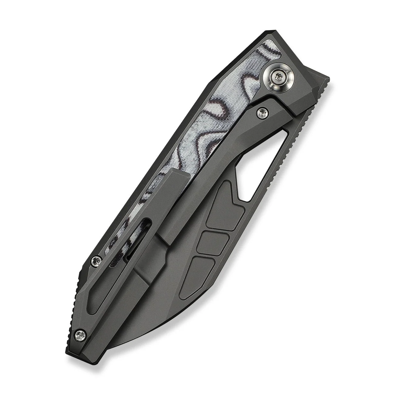 WEKNIFE Inceptus Front Flipper & Thumb Hole Knife Dark Gray Titanium Handle With White & Black G10 Inlay (3.57" Gray Stonewashed Bohler M390 Blade) WE25017-1 - Image 7