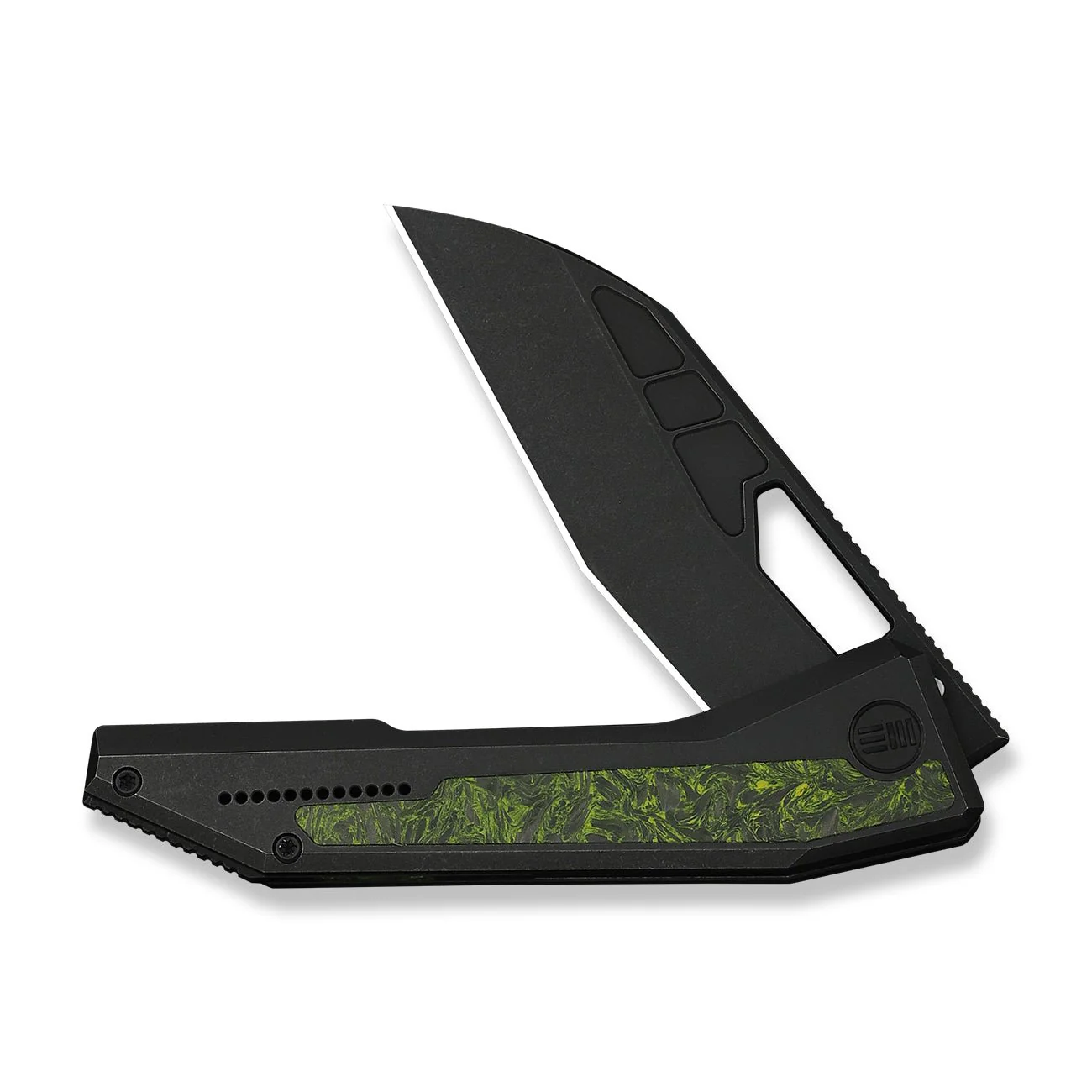 WEKNIFE Inceptus Front Flipper & Thumb Hole Knife Black Titanium Handle With Green & Black Carbon Fiber Inlay (3.57" Black Stonewashed Bohler M390 Blade) WE25017-3 - Image 5