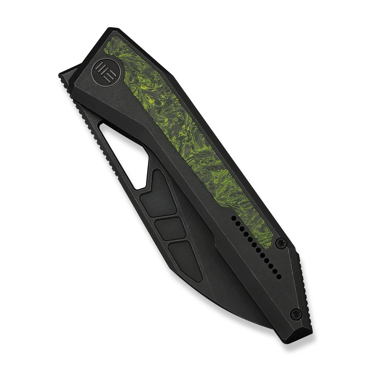 WEKNIFE Inceptus Front Flipper & Thumb Hole Knife Black Titanium Handle With Green & Black Carbon Fiber Inlay (3.57" Black Stonewashed Bohler M390 Blade) WE25017-3 - Image 6