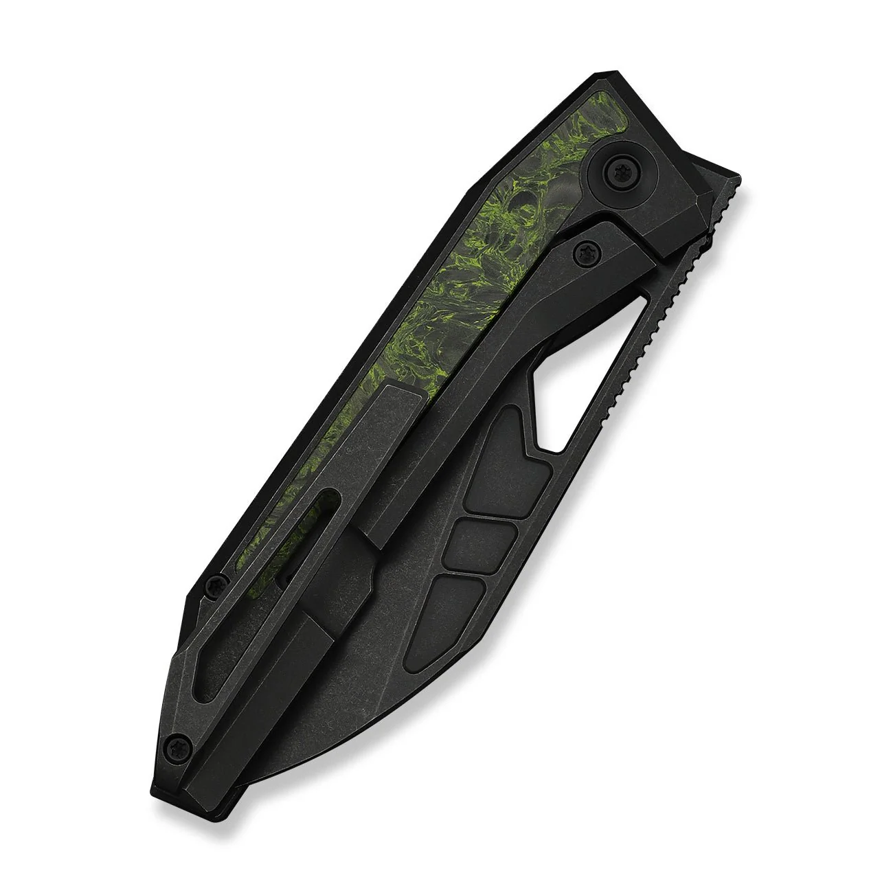 WEKNIFE Inceptus Front Flipper & Thumb Hole Knife Black Titanium Handle With Green & Black Carbon Fiber Inlay (3.57" Black Stonewashed Bohler M390 Blade) WE25017-3 - Image 7