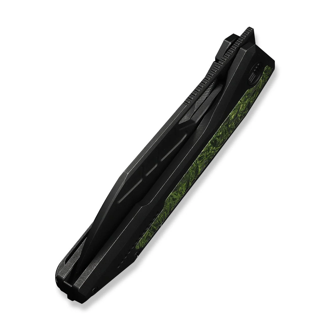 WEKNIFE Inceptus Front Flipper & Thumb Hole Knife Black Titanium Handle With Green & Black Carbon Fiber Inlay (3.57" Black Stonewashed Bohler M390 Blade) WE25017-3 - Image 8