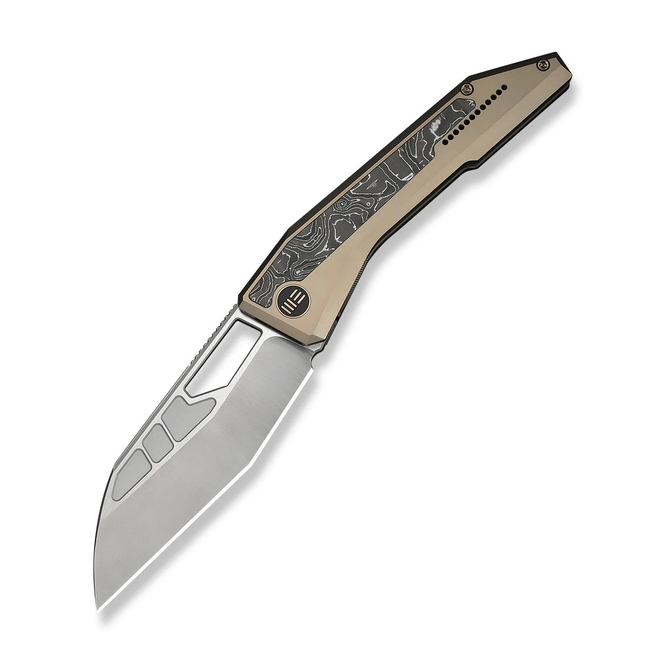 WEKNIFE Inceptus Front Flipper & Thumb Hole Knife Champagne Titanium Handle With Aluminum Foil Carbon Fiber Inlay (3.57" Satin Finished Bohler M390 Blade) WE25017-4 - Image 3