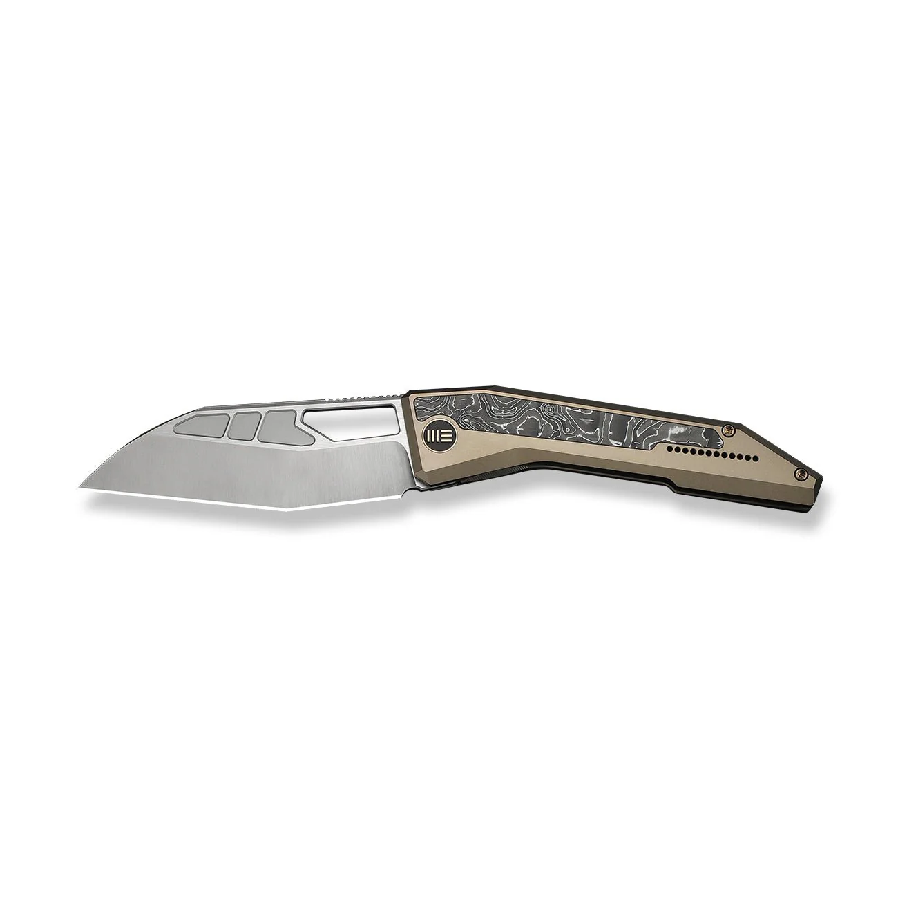 WEKNIFE Inceptus Front Flipper & Thumb Hole Knife Champagne Titanium Handle With Aluminum Foil Carbon Fiber Inlay (3.57" Satin Finished Bohler M390 Blade) WE25017-4 - Image 4