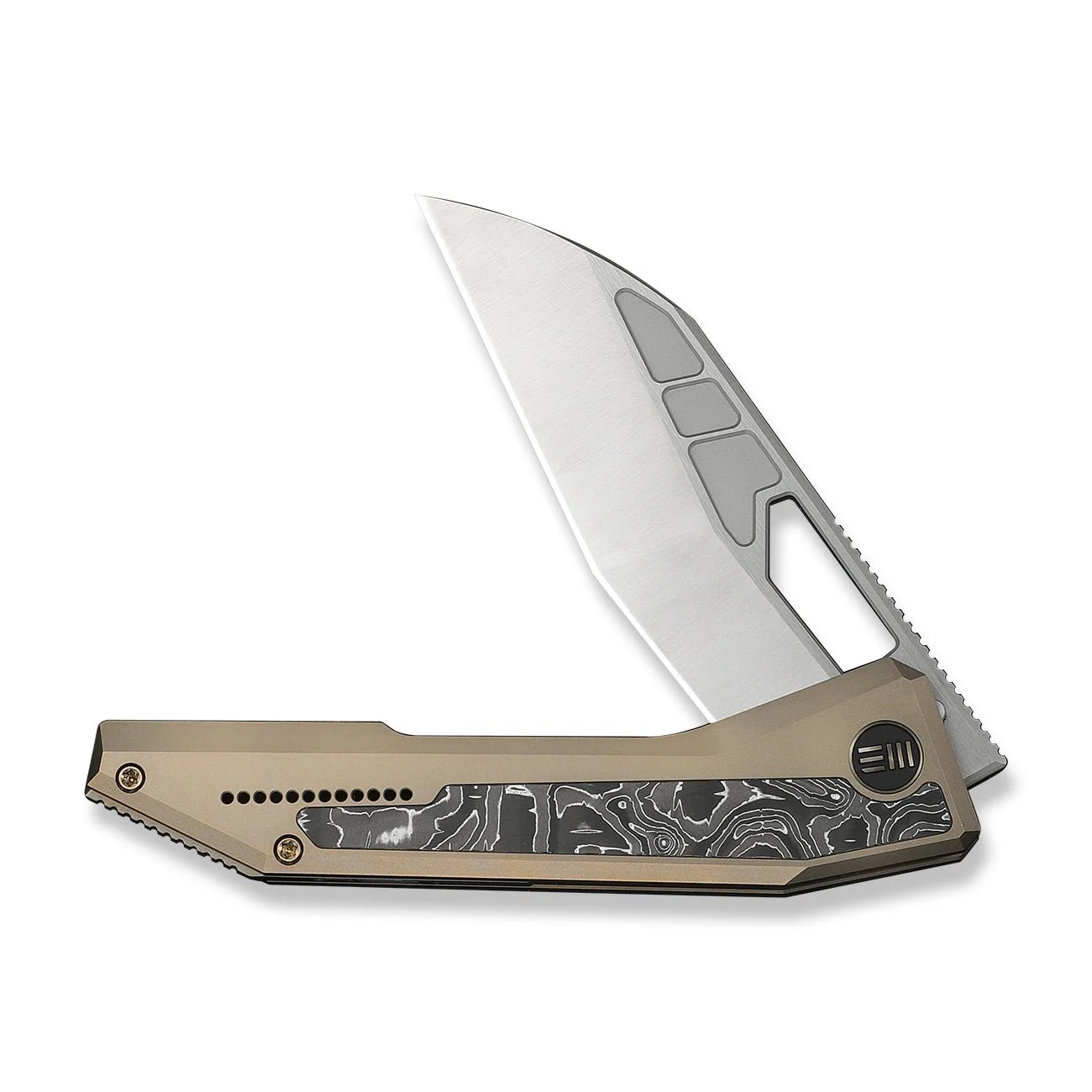 WEKNIFE Inceptus Front Flipper & Thumb Hole Knife Champagne Titanium Handle With Aluminum Foil Carbon Fiber Inlay (3.57" Satin Finished Bohler M390 Blade) WE25017-4 - Image 5
