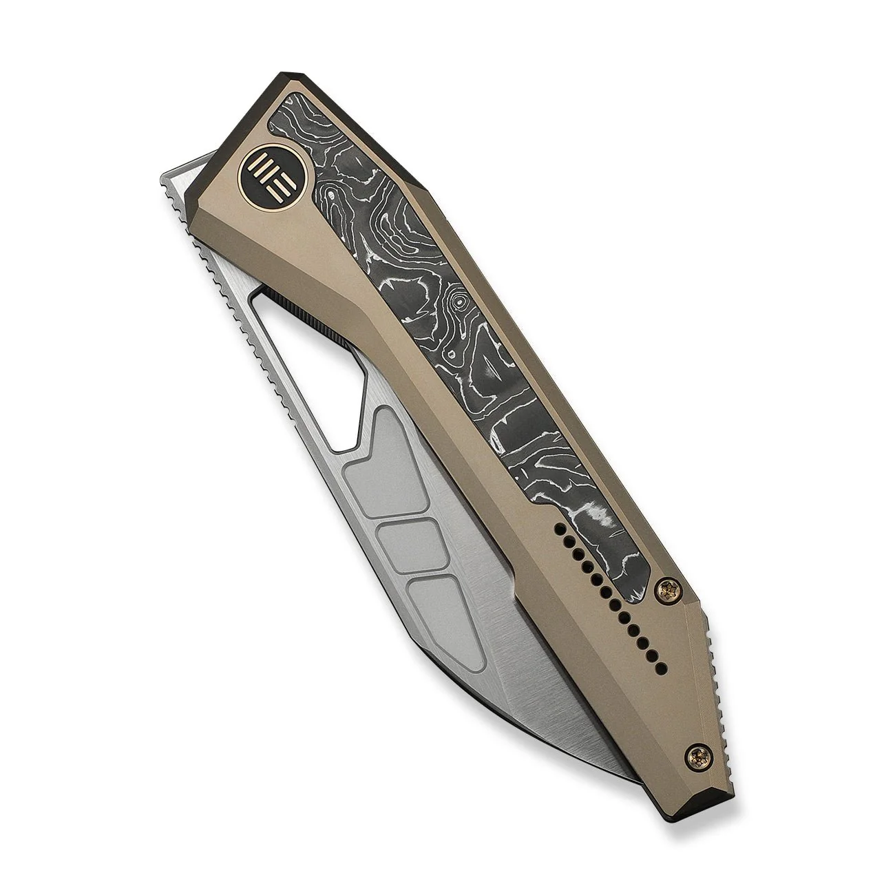 WEKNIFE Inceptus Front Flipper & Thumb Hole Knife Champagne Titanium Handle With Aluminum Foil Carbon Fiber Inlay (3.57" Satin Finished Bohler M390 Blade) WE25017-4 - Image 6
