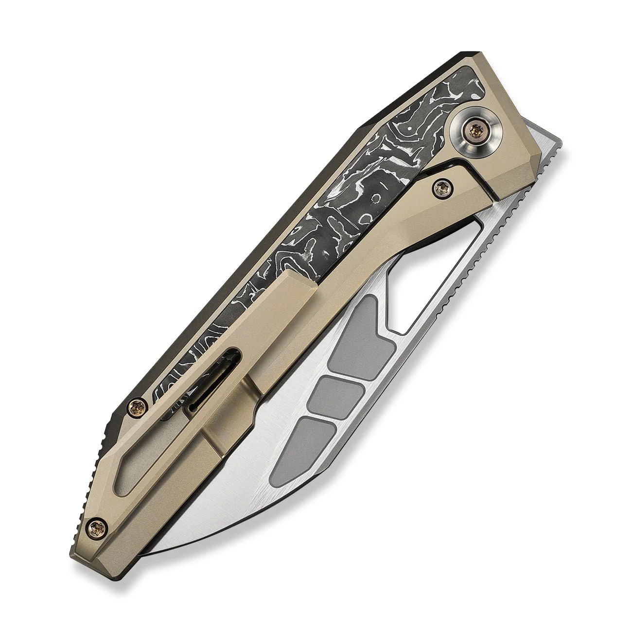 WEKNIFE Inceptus Front Flipper & Thumb Hole Knife Champagne Titanium Handle With Aluminum Foil Carbon Fiber Inlay (3.57" Satin Finished Bohler M390 Blade) WE25017-4 - Image 7