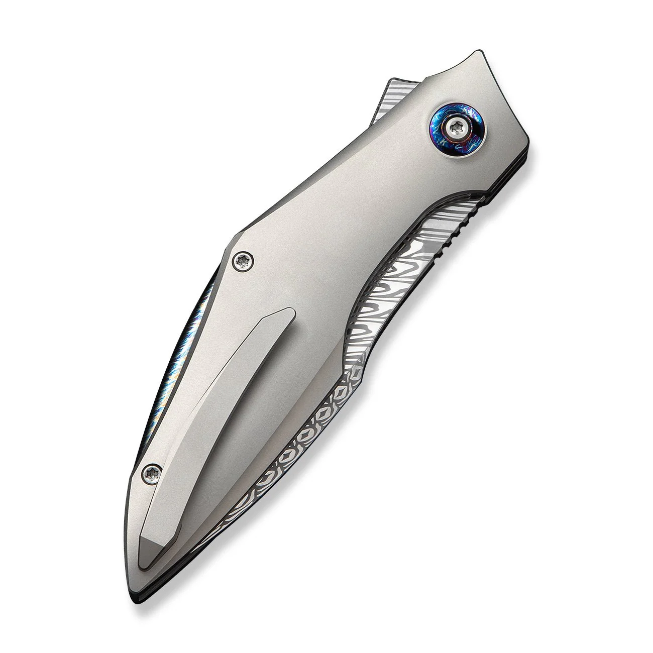 WEKNIFE Krait Snake Flipper Knife Gray Titanium Handle (3.34" Fafnir Damasteel Blade) WE24084-DS1 - Image 7