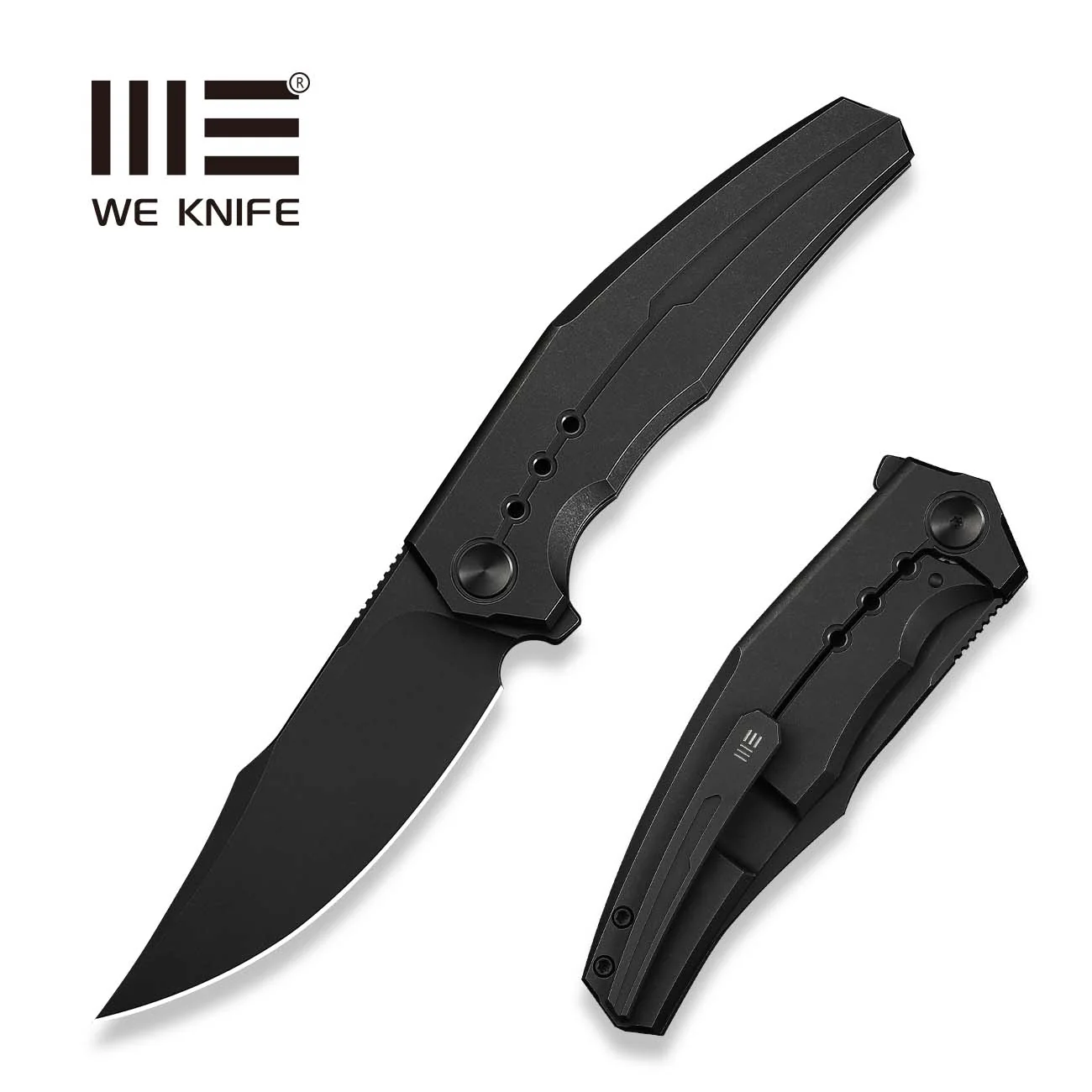 WEKNIFE Kyklos Flipper Knife Black Titanium Handle (3.79" Black Stonewashed Bohler M390 Blade) WE23086-1