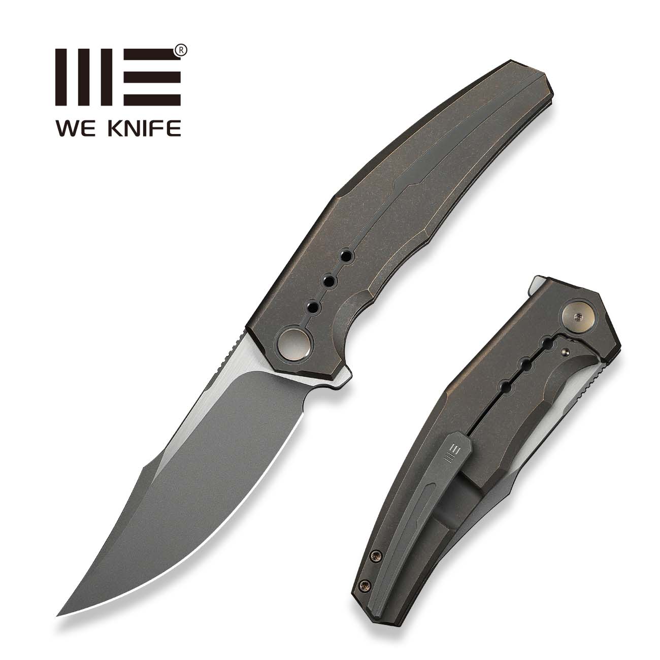 WEKNIFE Kyklos Flipper Knife Bronze Titanium Handle (3.79" Gray Stonewashed Bohler M390 Blade, Satin Flat) WE23086-2