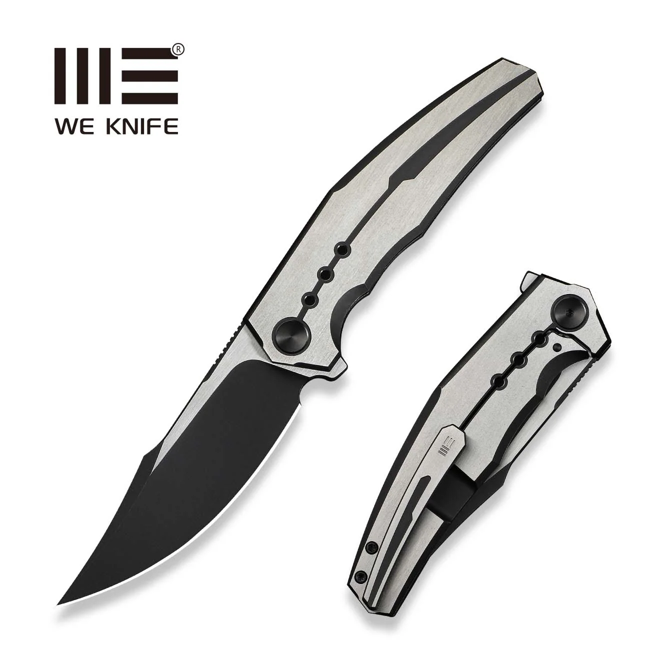 WEKNIFE Kyklos Flipper Knife Satin / Black Titanium Handle (3.79" Black Stonewashed Bohler M390 Blade, Satin Flat) WE23086-3