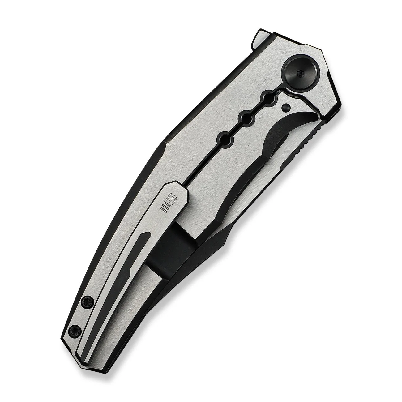 WEKNIFE Kyklos Flipper Knife Satin / Black Titanium Handle (3.79" Black Stonewashed Bohler M390 Blade, Satin Flat) WE23086-3 - Image 7