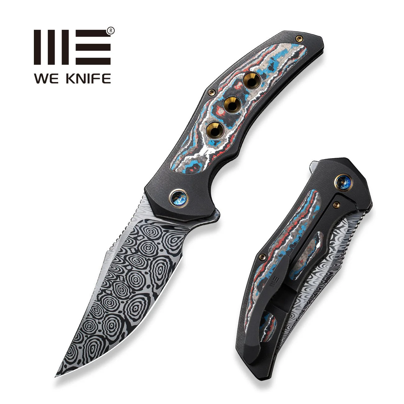 WEKNIFE Magnetron Flipper Knife Titanium & FatCarbon Fiber Handle (3.76" Damasteel Blade) WE18058-DS1