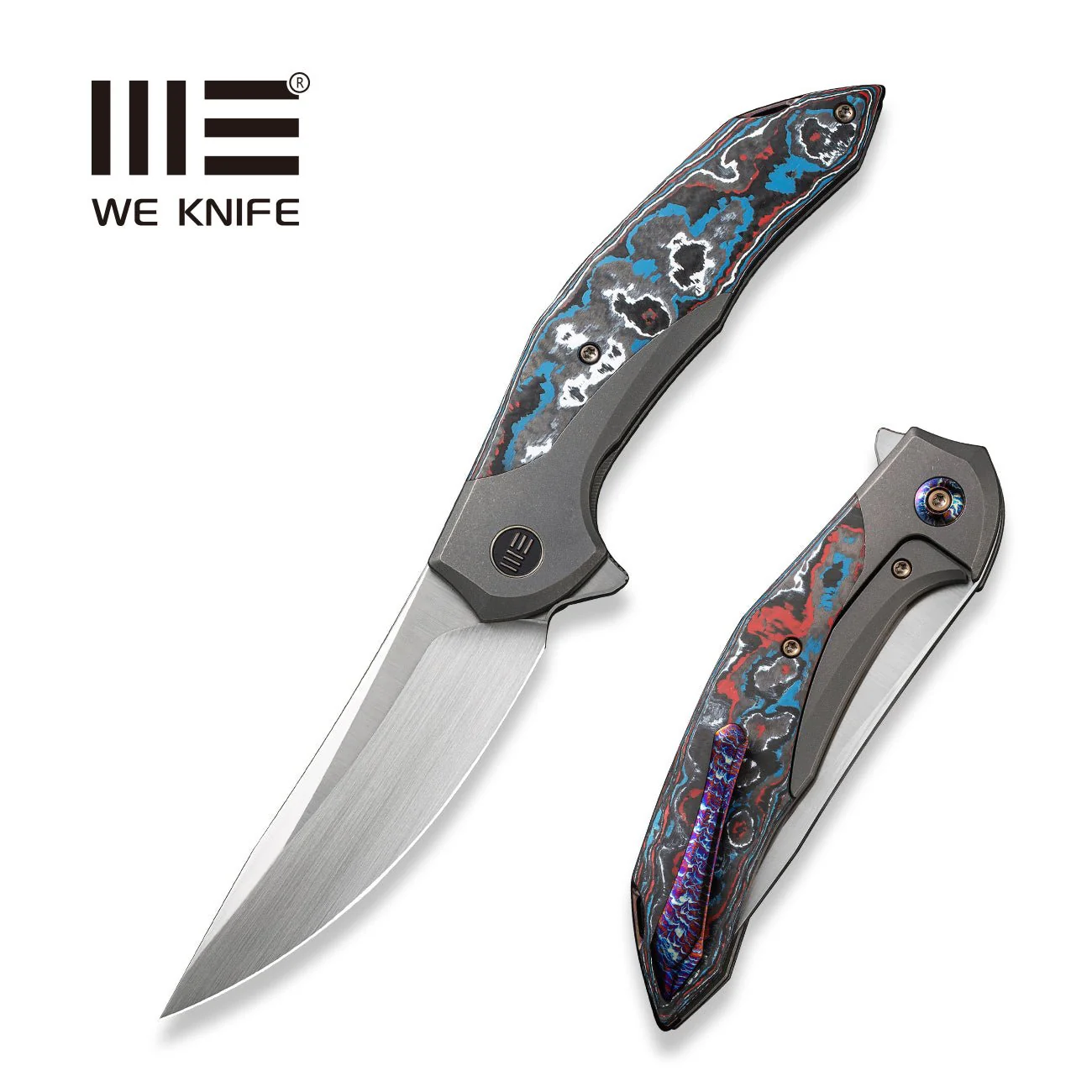 WEKNIFE Merata Flipper Knife Titanium & FatCarbon Fiber Handle (3.68" CPM 20CV Blade) WE22008B-2