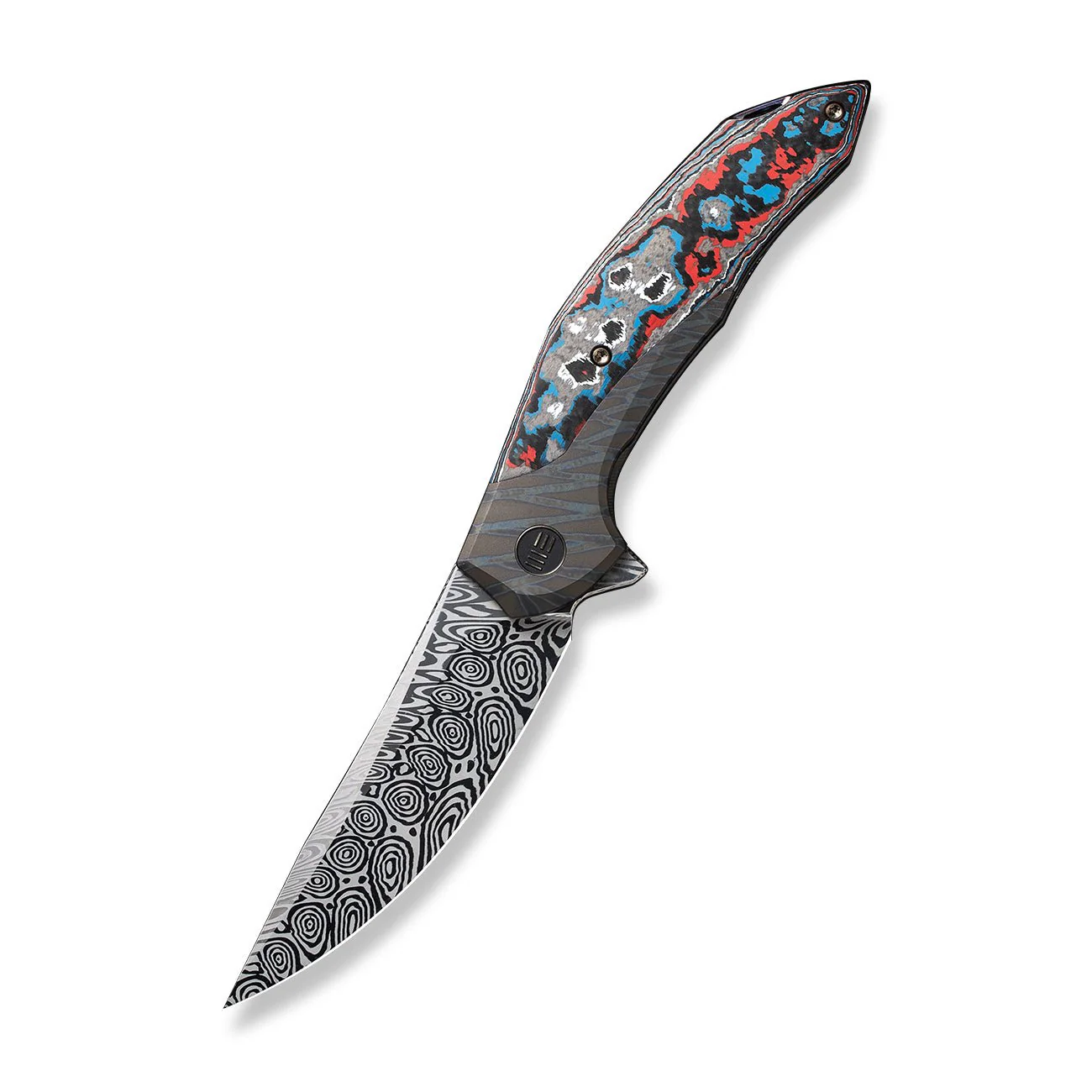 WEKNIFE Merata Flipper Knife Titanium & FatCarbon Fiber Handle (3.68" Damasteel Blade) WE22008B-DS1 - Image 3