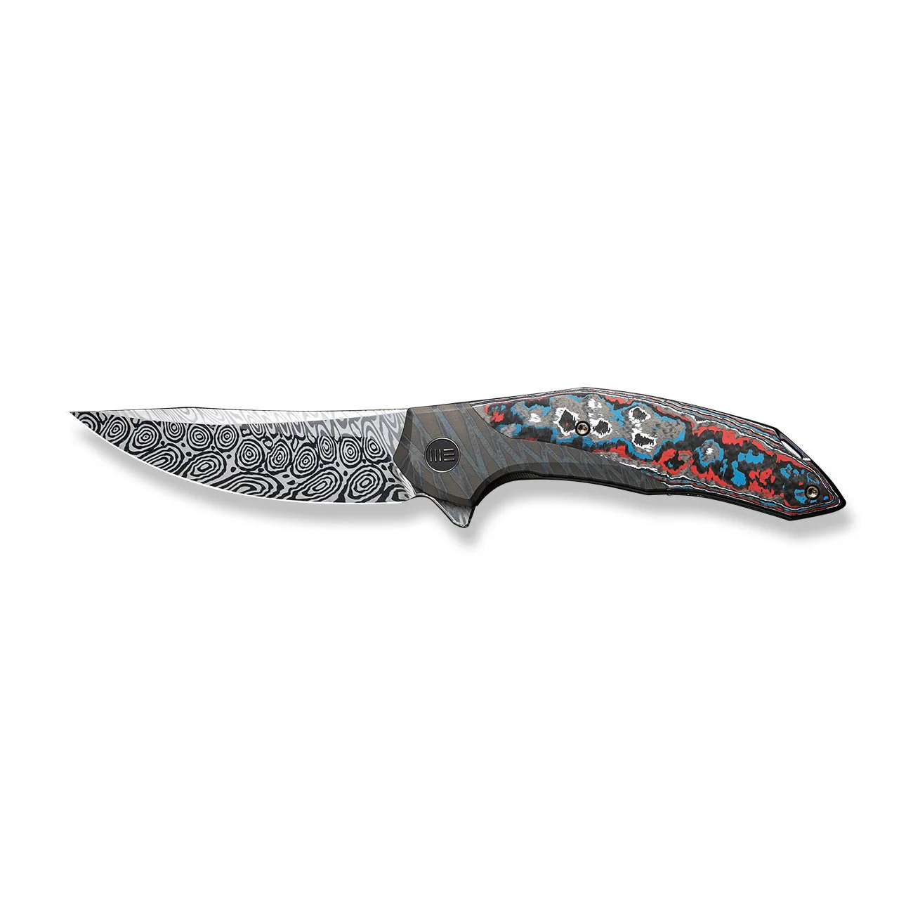 WEKNIFE Merata Flipper Knife Titanium & FatCarbon Fiber Handle (3.68" Damasteel Blade) WE22008B-DS1 - Image 4