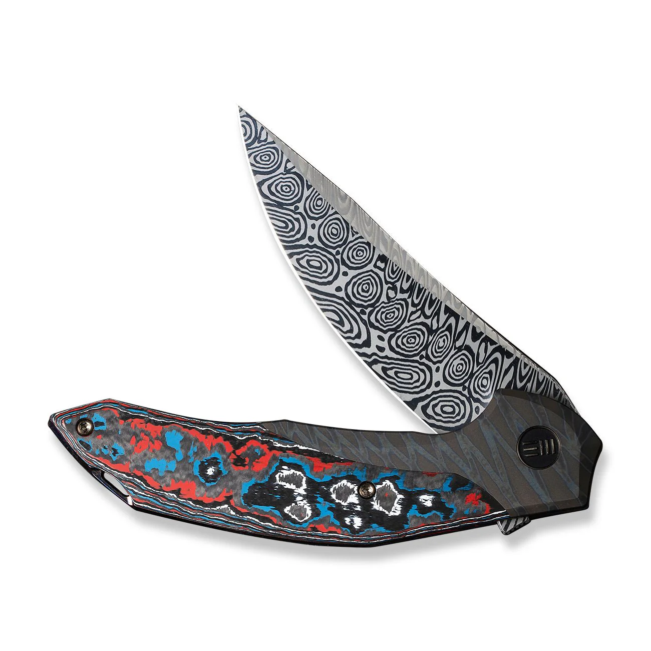 WEKNIFE Merata Flipper Knife Titanium & FatCarbon Fiber Handle (3.68" Damasteel Blade) WE22008B-DS1 - Image 5