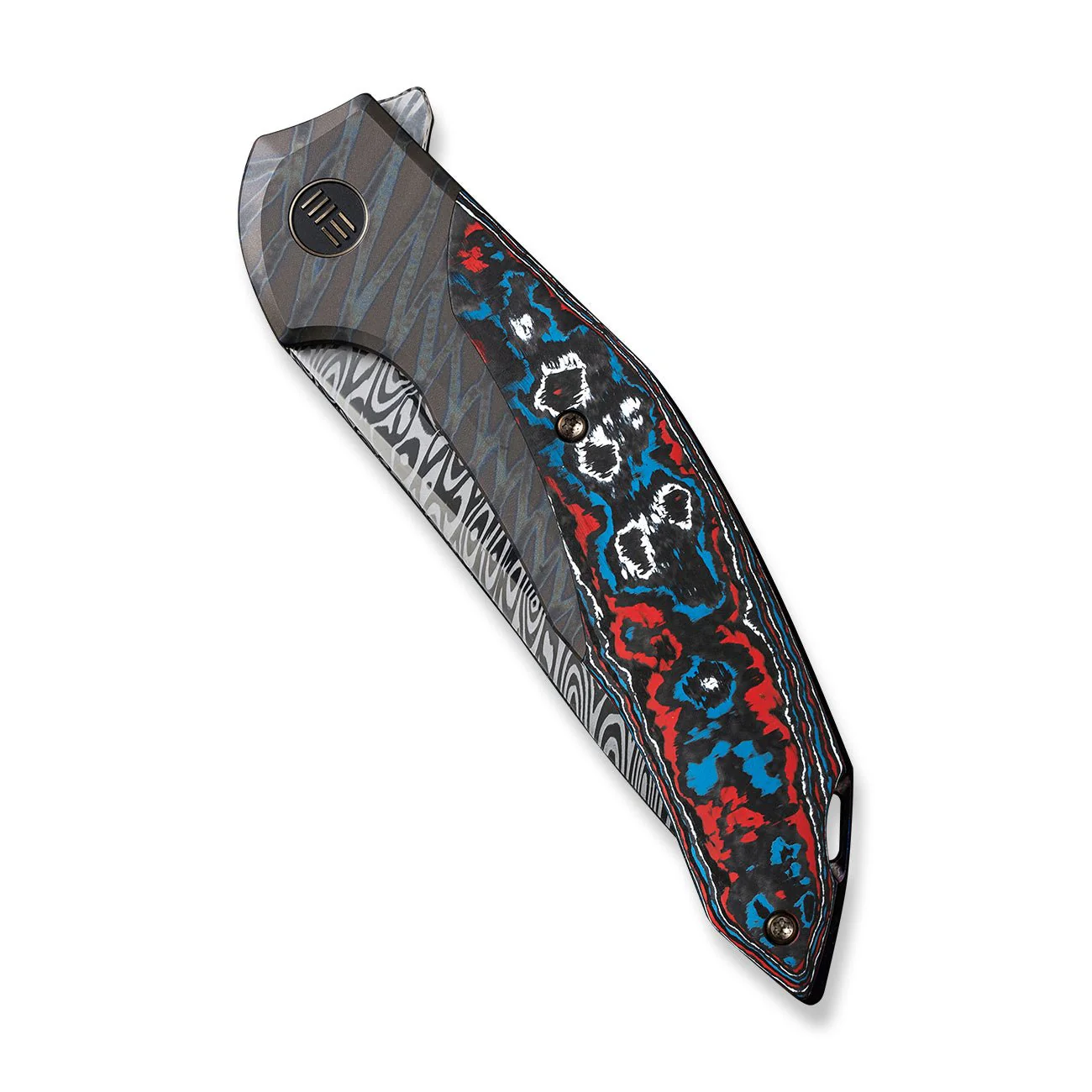 WEKNIFE Merata Flipper Knife Titanium & FatCarbon Fiber Handle (3.68" Damasteel Blade) WE22008B-DS1 - Image 6
