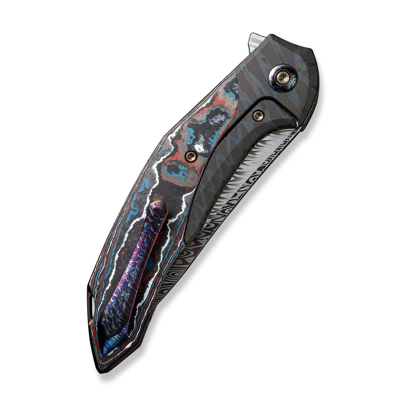 WEKNIFE Merata Flipper Knife Titanium & FatCarbon Fiber Handle (3.68" Damasteel Blade) WE22008B-DS1 - Image 7