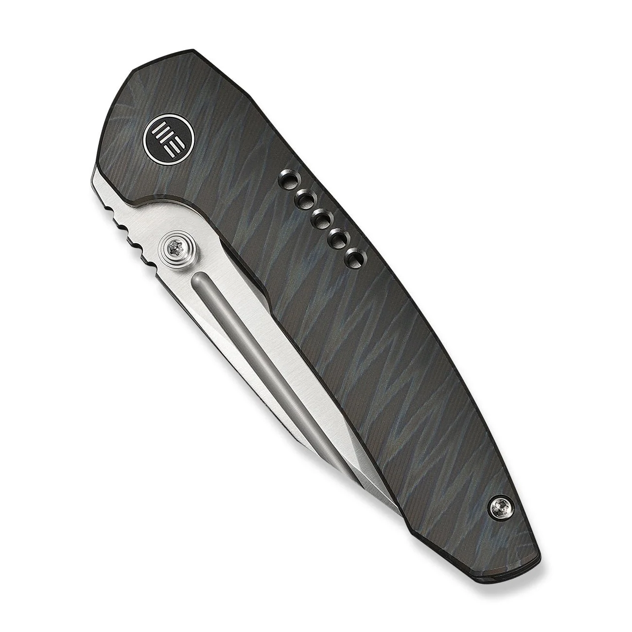 WEKNIFE Micro Trogon Thumb Stud Knife Tiger Stripe Pattern Flamed Titanium Handle (2.68" Satin Finished Bohler M390 Blade) WE24043-3 - Image 6