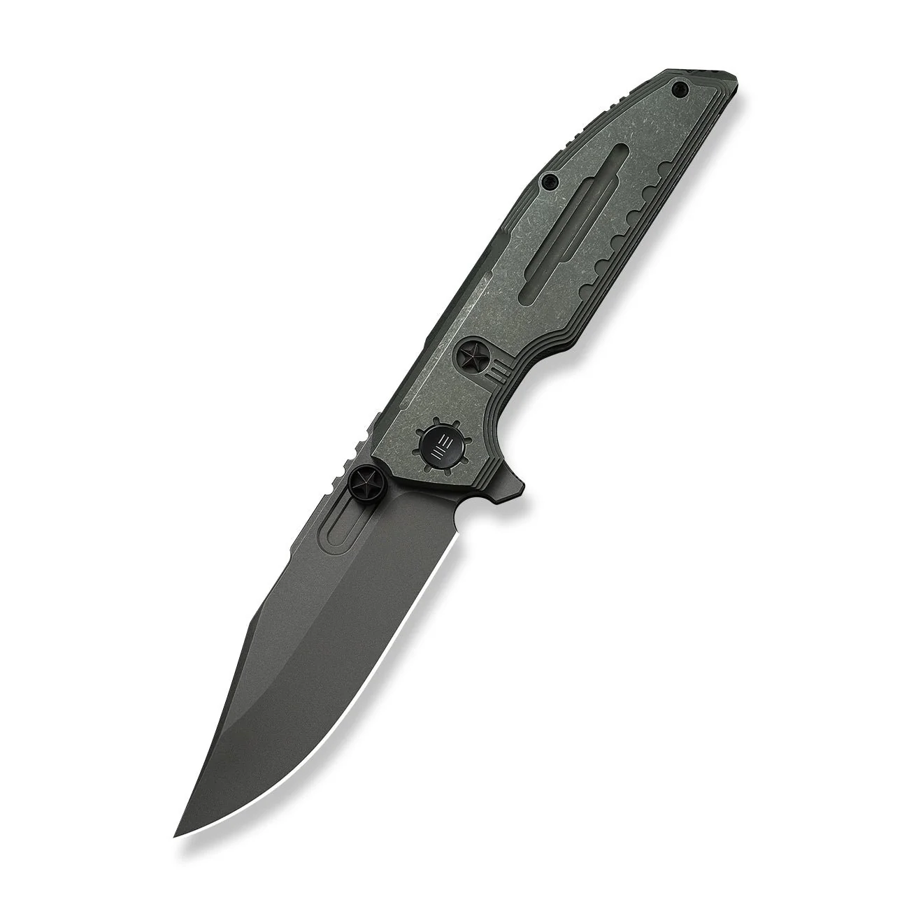 WEKNIFE Muster Flipper & Thumb Stud Knife Olive Gray Titanium Handle (3.83" Gray Stonewashed Bohler M390 Blade) WE23058-2 - Image 3
