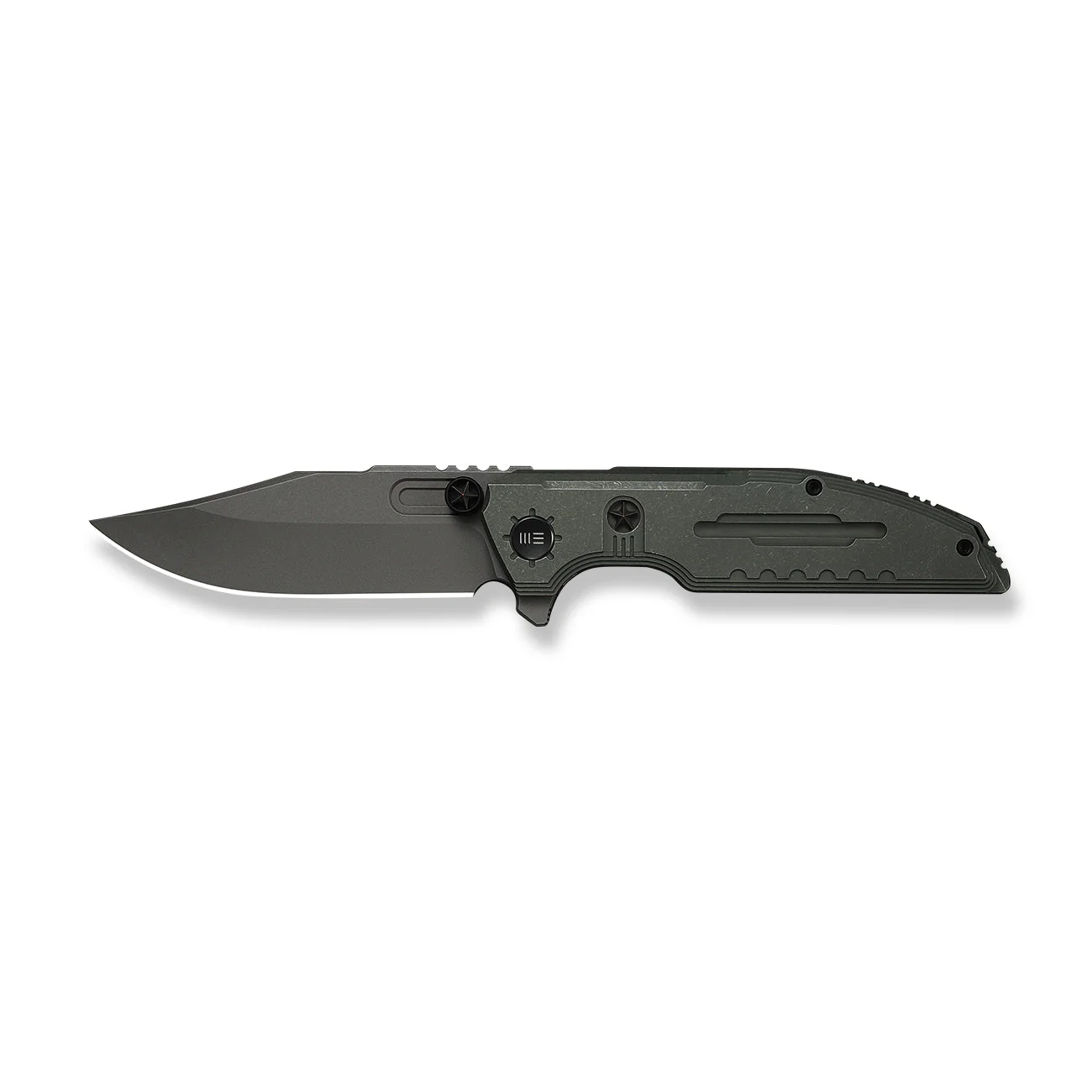 WEKNIFE Muster Flipper & Thumb Stud Knife Olive Gray Titanium Handle (3.83" Gray Stonewashed Bohler M390 Blade) WE23058-2 - Image 4