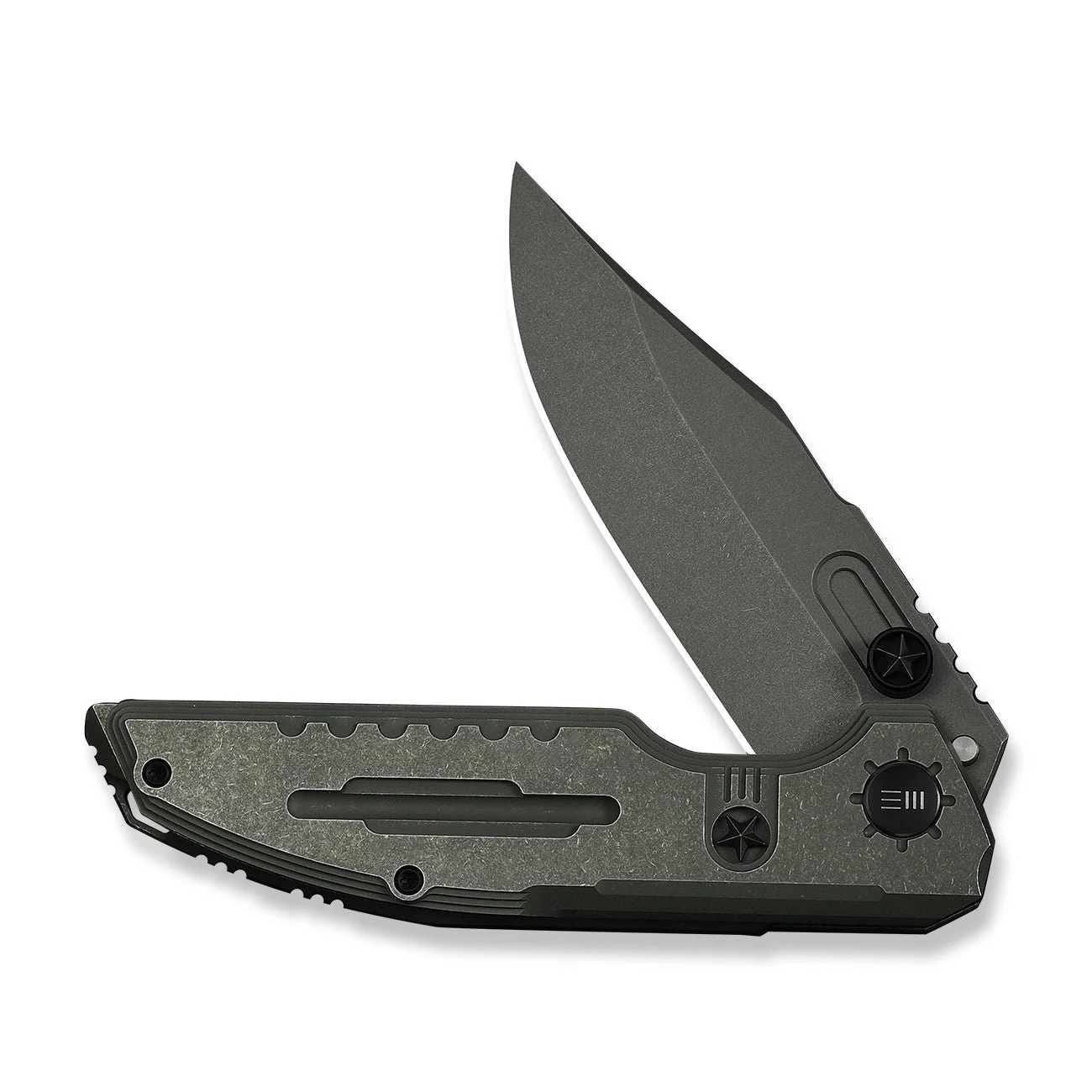 WEKNIFE Muster Flipper & Thumb Stud Knife Olive Gray Titanium Handle (3.83" Gray Stonewashed Bohler M390 Blade) WE23058-2 - Image 5