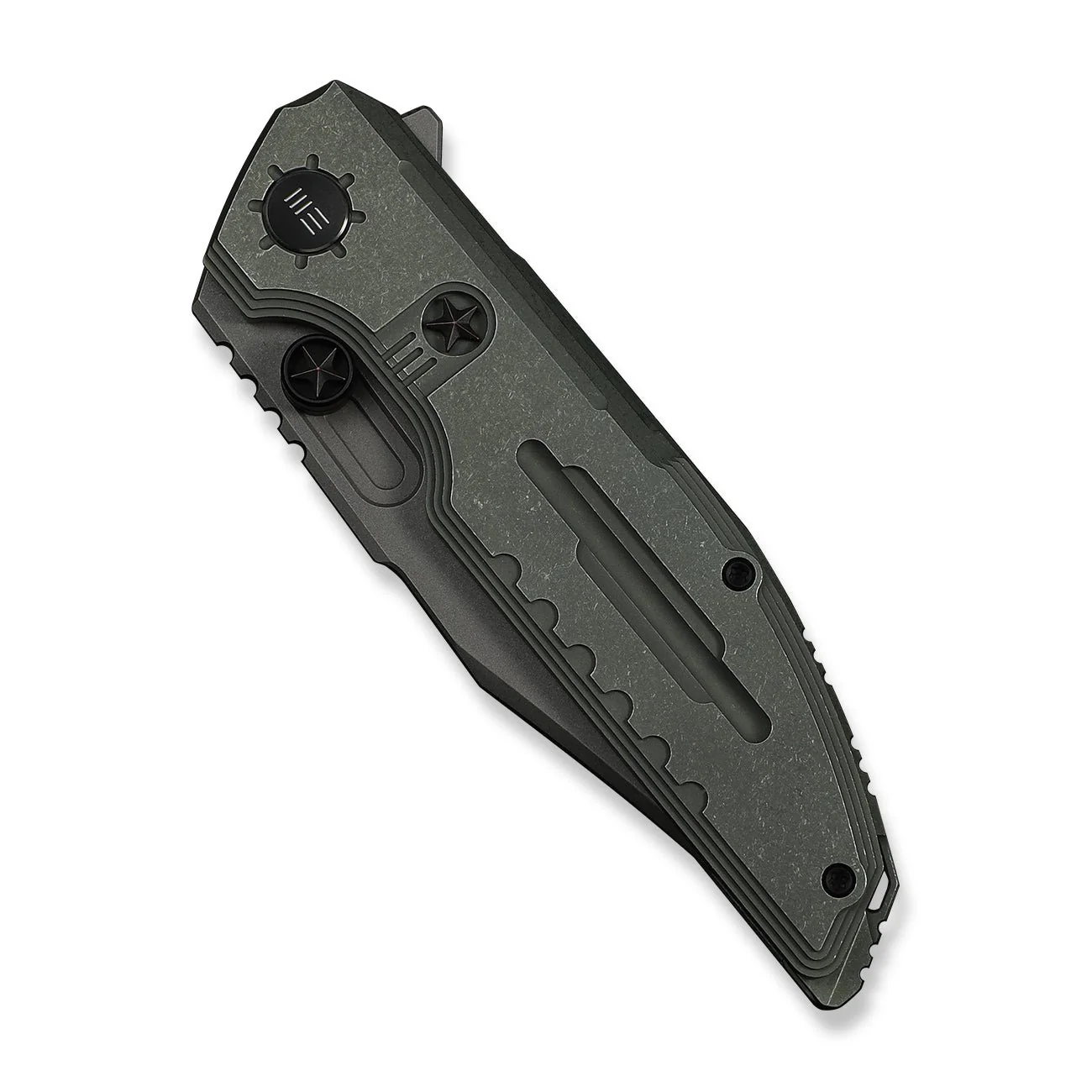 WEKNIFE Muster Flipper & Thumb Stud Knife Olive Gray Titanium Handle (3.83" Gray Stonewashed Bohler M390 Blade) WE23058-2 - Image 6