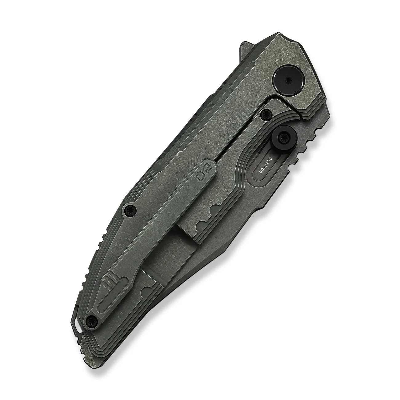 WEKNIFE Muster Flipper & Thumb Stud Knife Olive Gray Titanium Handle (3.83" Gray Stonewashed Bohler M390 Blade) WE23058-2 - Image 7