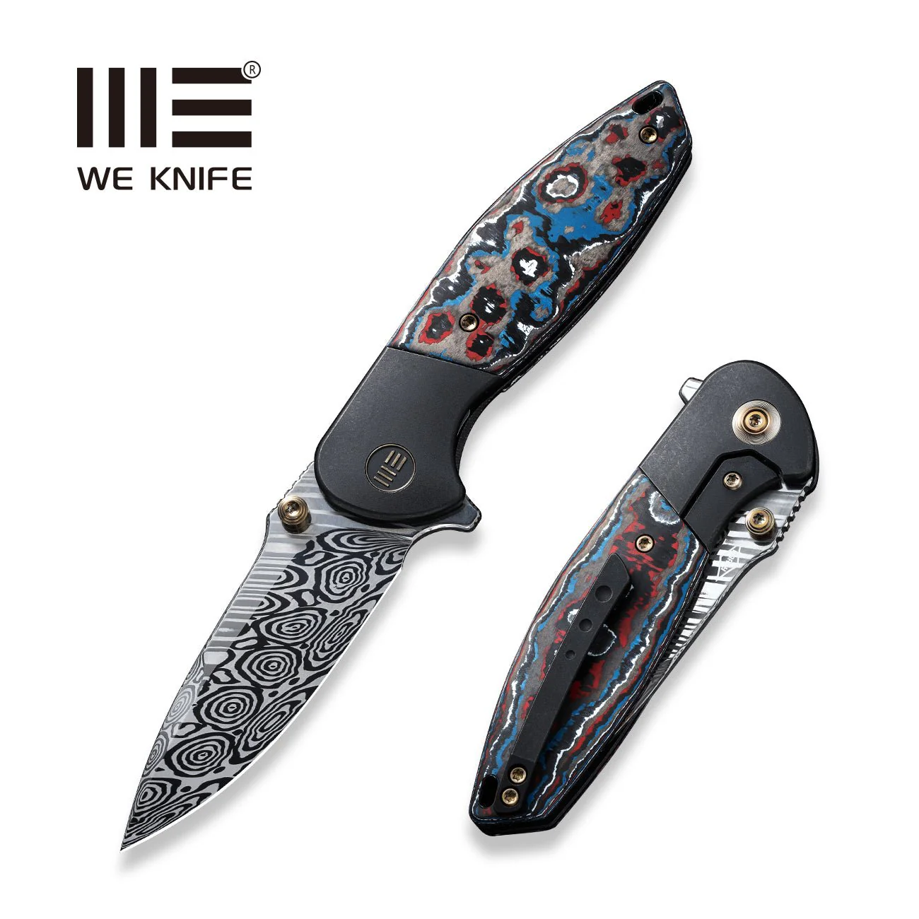 WEKNIFE Nitro Mini Flipper & Thumb Stud Knife Titanium & FatCarbon Fiber Handle (3.13" Damasteel Blade) WE22015-DS1