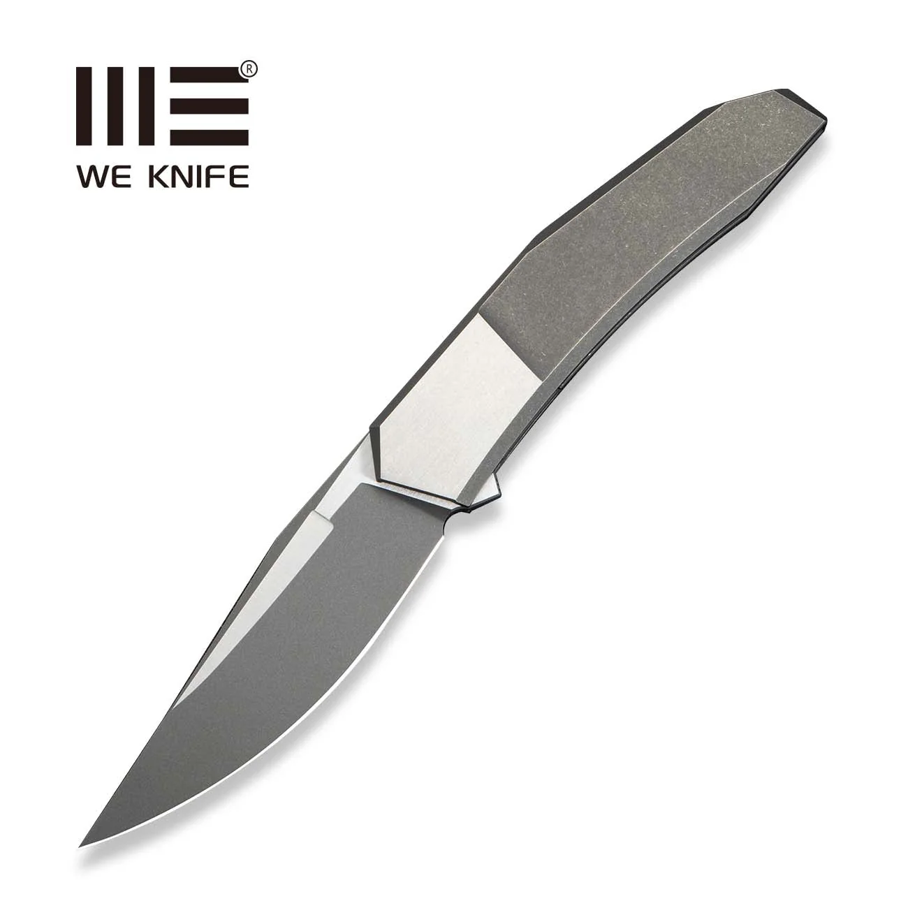 WEKNIFE Nivron Flipper Knife Gray / Satin Titanium Handle (3.81" Gray Stonewashed Bohler M390 Blade, Satin Flat) WE24059 Sample1