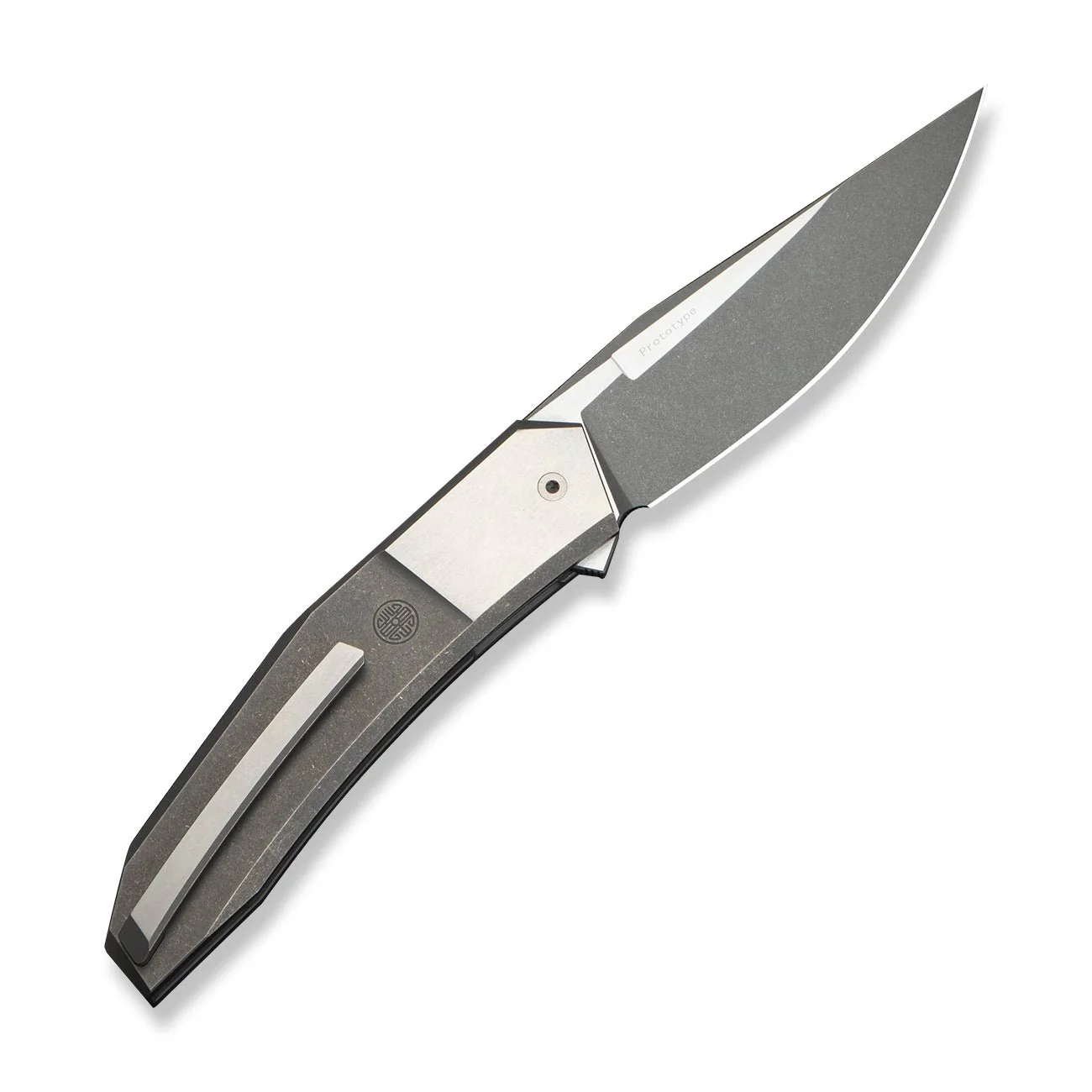 WEKNIFE Nivron Flipper Knife Gray / Satin Titanium Handle (3.81" Gray Stonewashed Bohler M390 Blade, Satin Flat) WE24059 Sample1 - Image 2