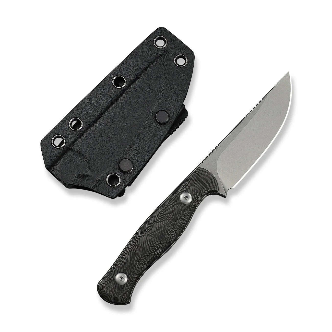 WEKNIFE Notchline Hunting Fixed Blade Milled Rose Carbon Fiber Handle (3.45" Stonewashed CPM S35VN Blade) WE25047-1, With 1PC Black Lanyard, Black Kydex Sheath & T-Clip - Image 3