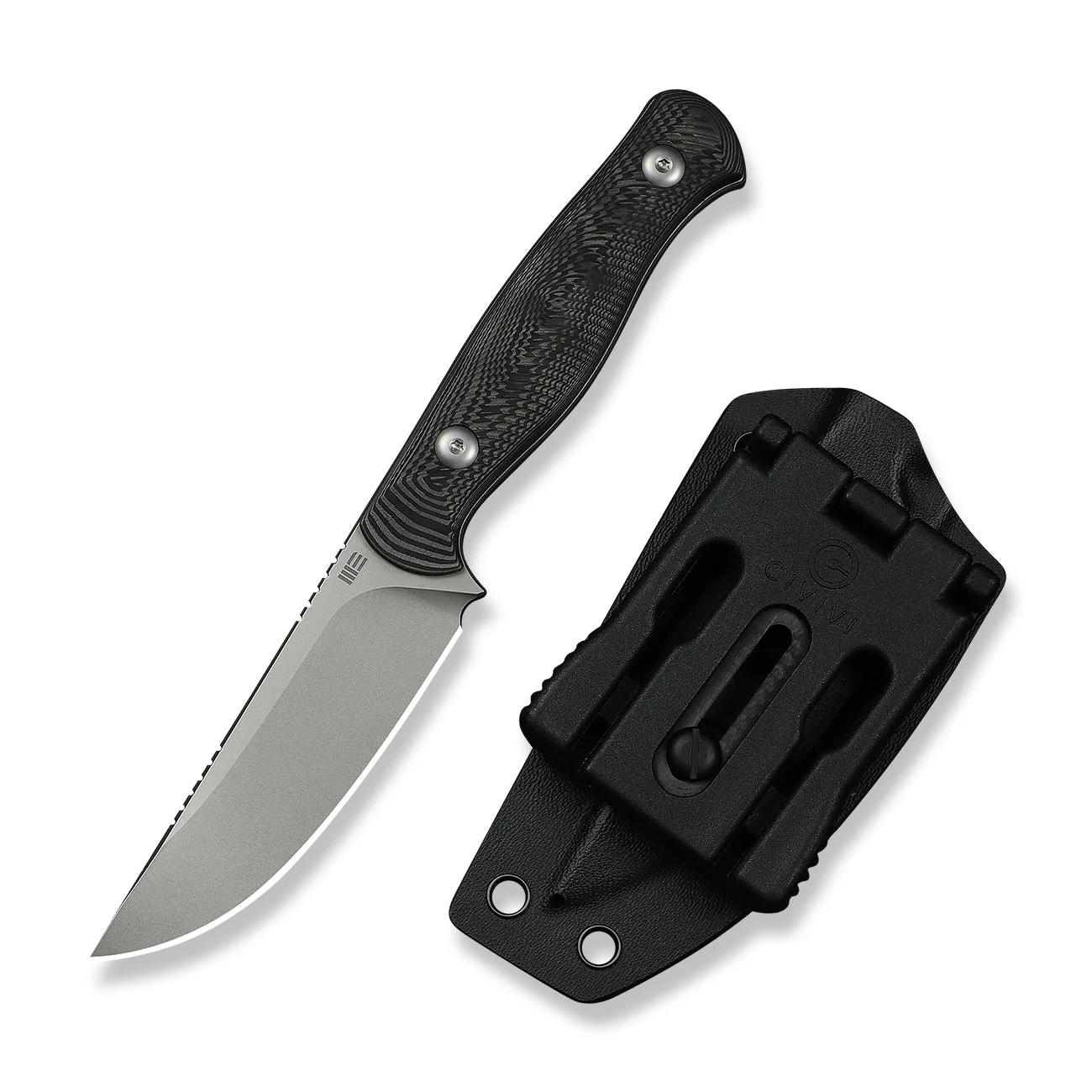 WEKNIFE Notchline Hunting Fixed Blade Milled Rose Carbon Fiber Handle (3.45" Stonewashed CPM S35VN Blade) WE25047-1, With 1PC Black Lanyard, Black Kydex Sheath & T-Clip - Image 4