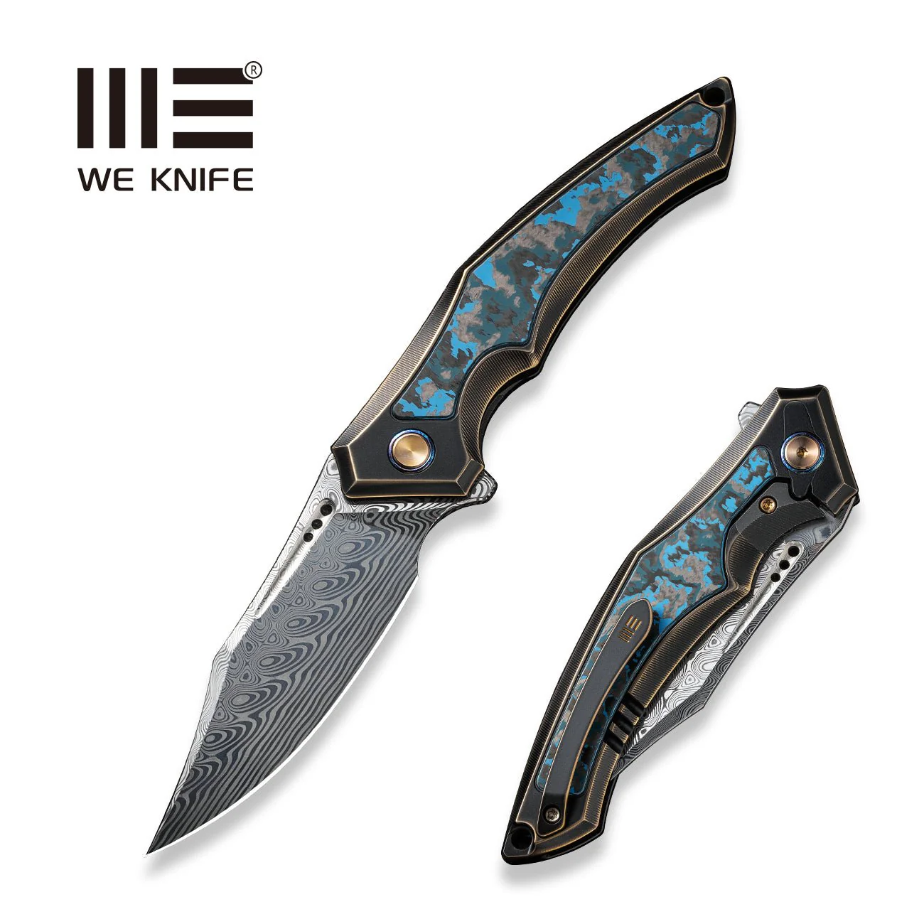 WEKNIFE Orpheus Flipper Knife Titanium & FatCarbon Fiber Handle (3.48" Damasteel Blade) WE23009-DS1